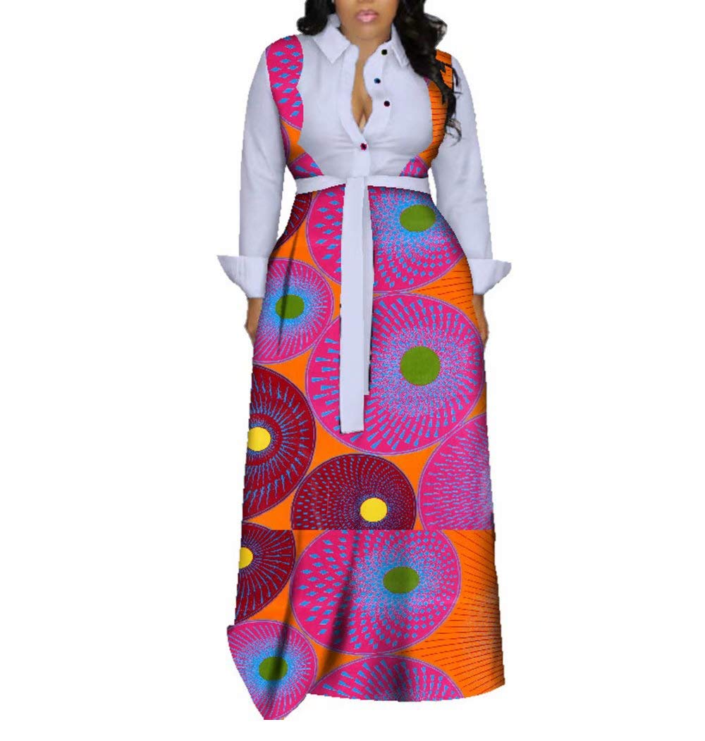 Elegant African Print Long Sleeve Maxi Dress for Women - Tied Waist Ankara Day Dress - Perfect for Parties, Weddings & Cultural Events