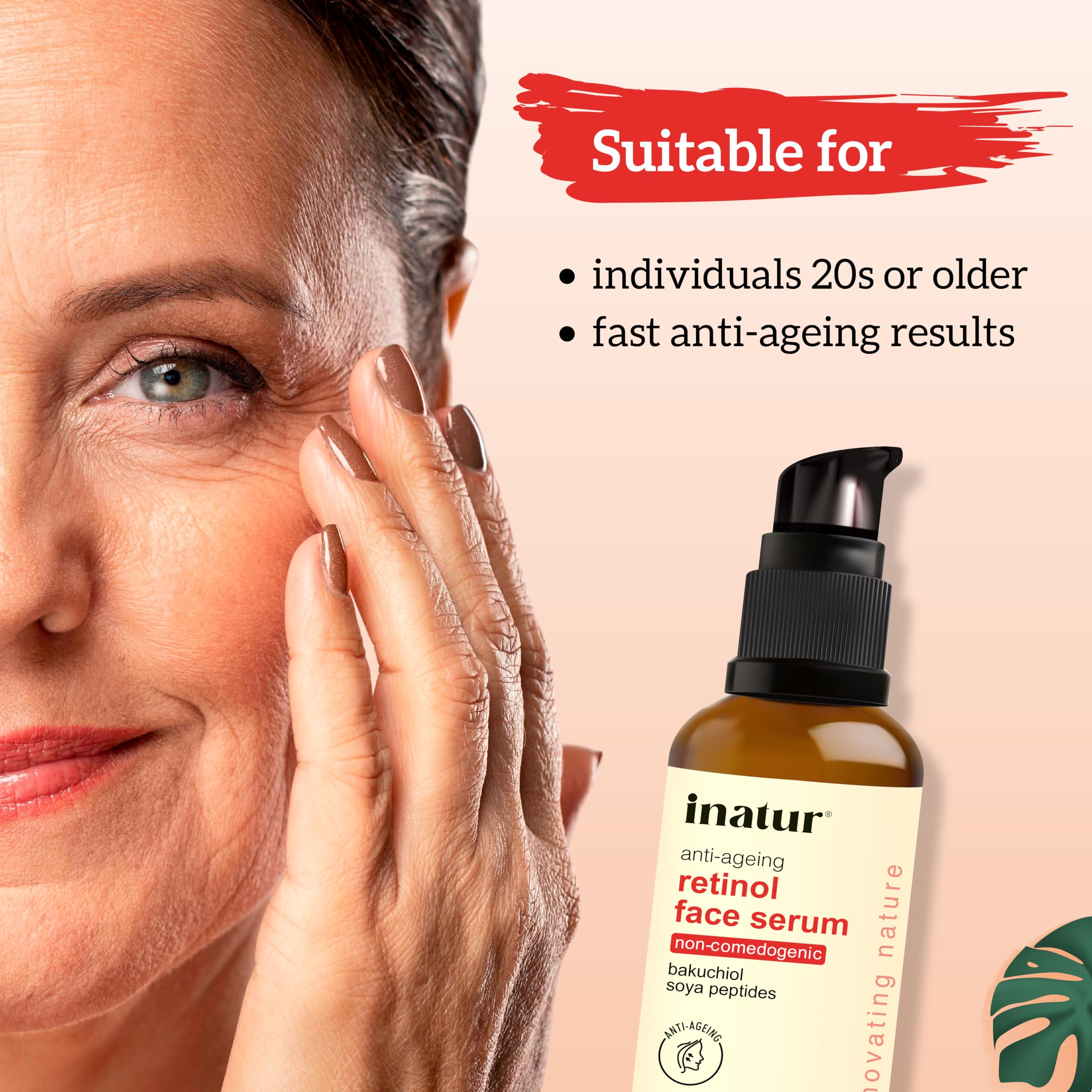 **inatur Retinol Serum with Bakuchiol for Face – Anti-Aging & Wrinkle Reduction Treatment | Reduces Fine Lines, Firms Skin & Boosts Collagen | Night Repair Serum for Youthful Glow & Hydration | 30ml | Perfect for Nighttime Skincare Routine & Anti-Aging Regimen**