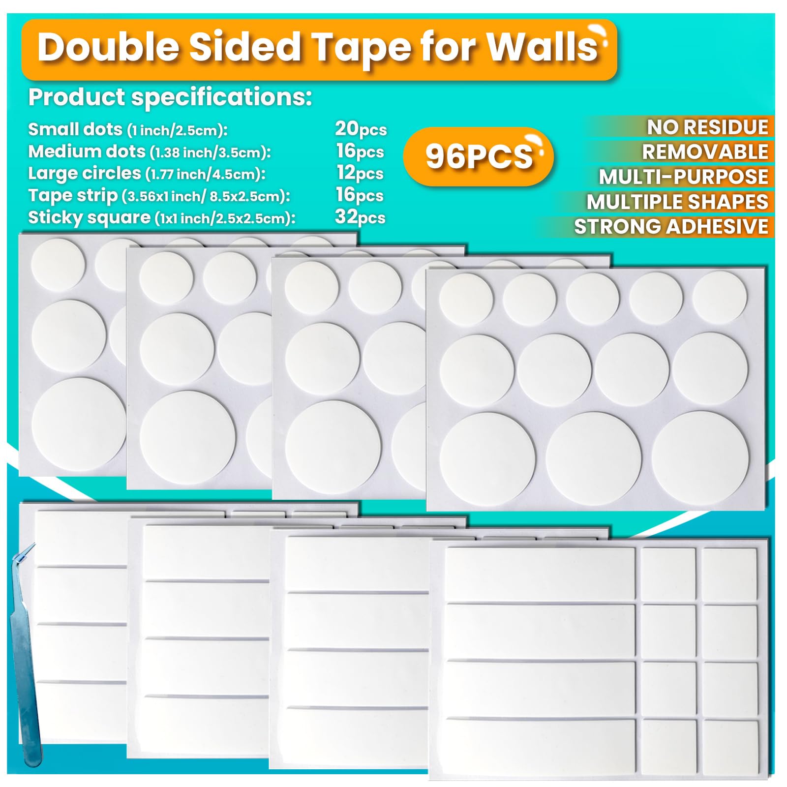 Birllaid Heavy Duty Double Sided Tape for Walls - Removable Mounting Strips & Adhesive Dots for Picture Hanging, Art Crafts, Home Decor & Party Supplies | Damage-Free Wall Hanging Solution for Photos, Posters & Decorative Items