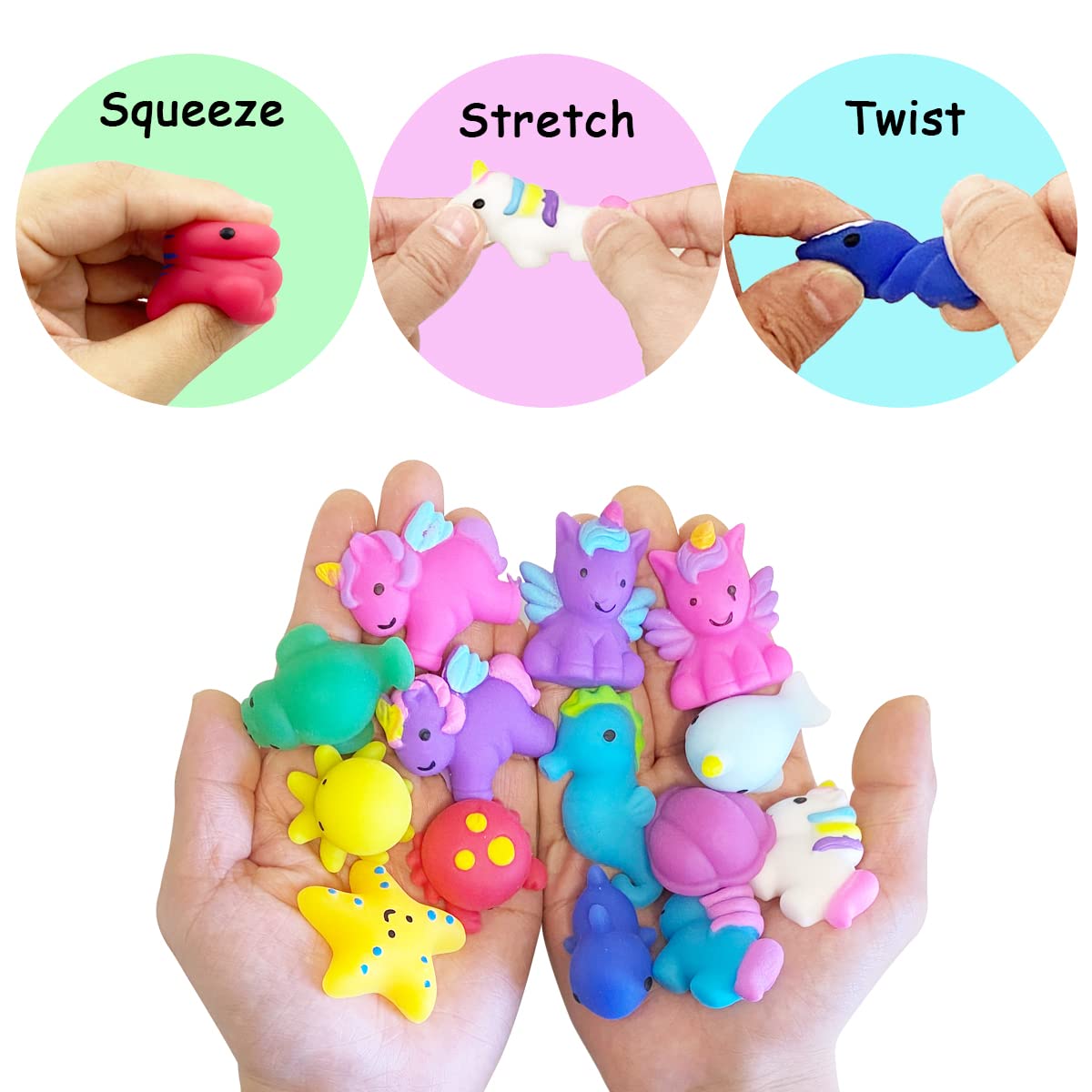 **Jofan 36 PCS Mochi Squishy Toys Set - Kawaii Dinosaur, Unicorn & Sea Animals Stress Relief Toys for Kids, Boys & Girls - Perfect for Party Favors, Birthday Gifts & Sensory Play**