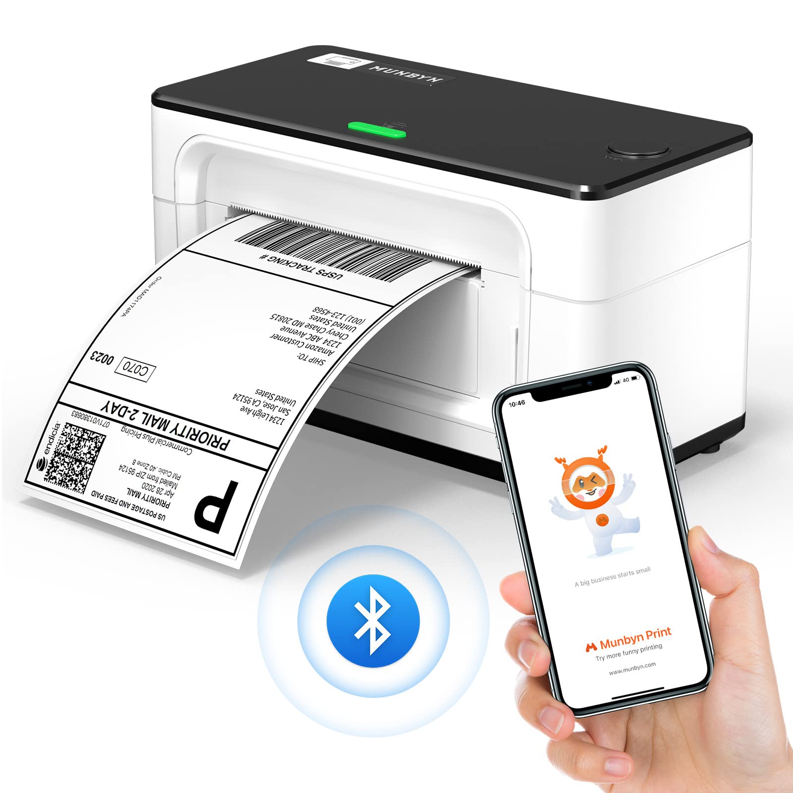 MUNBYN 2024 Bluetooth Label Printer 4x6 - High-Speed 150mm/s Thermal Label Maker for Shipping & Ecommerce - Compatible with UPS, Amazon, eBay, Shopify - Perfect for Home Business & Warehouse Shipping Labels