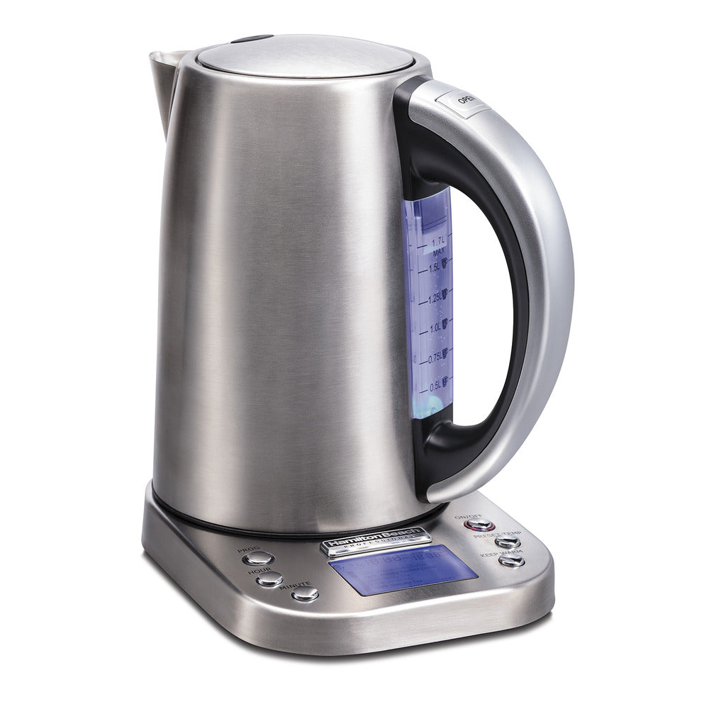 Hamilton Beach Professional 41028C Digital Electric Kettle - 1.7L Stainless Steel, Fast Boiling, Auto Shut-Off - Refurbished with Home Essentials Warranty - Perfect for Tea, Coffee & Instant Meals in Home or Office
