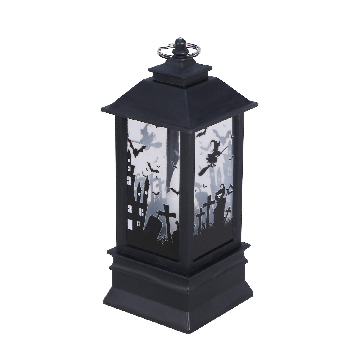 ABOOFAN Halloween Wind Lamp - Witch Patterned LED Night Light, Flameless Candle with Realistic Flame Effect for Ghost Festival Party Decor, Home Lantern (Black, Battery Not Included) - Perfect for Halloween Parties, Spooky Home Decor & Themed Events