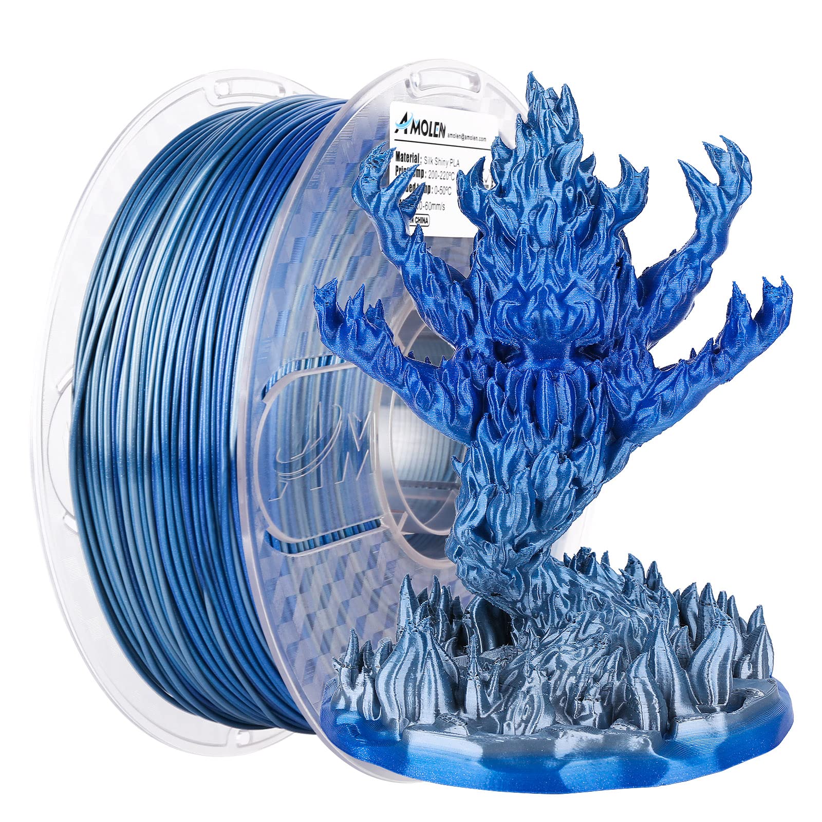 AMOLEN PLA 3D Printer Filament 1.75mm - Silk Shiny Blue Silver Filament for 3D Printing (1KG/2.2lb) - Perfect for Cosplay, DIY Models & Home Decor Projects