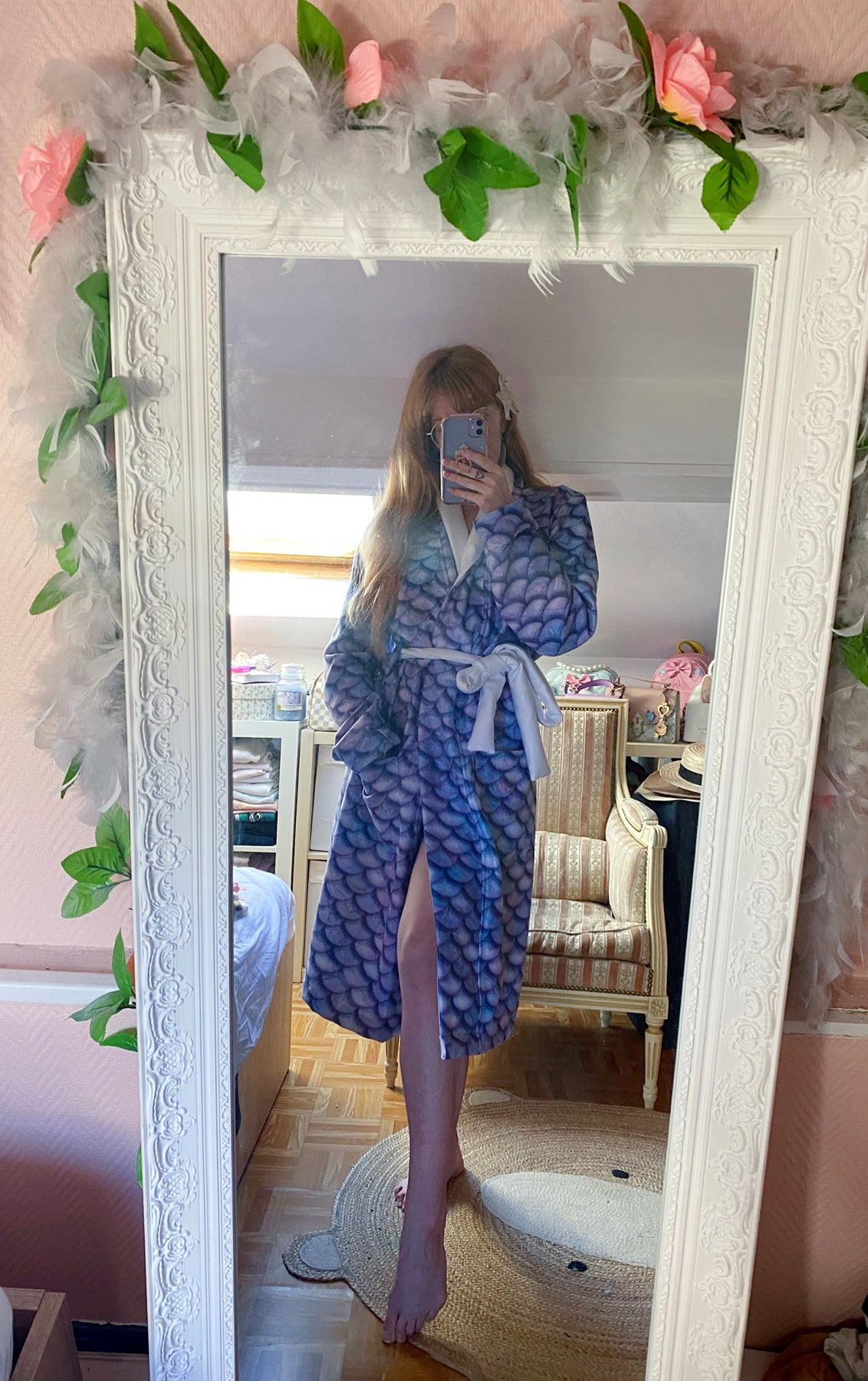 Luxury Terry Opal Mermaid Scale Bathrobe for Women - Soft Kimono Robe with Pockets - Perfect for Spa, Beach Cover-Up & Bridal Shower Gift