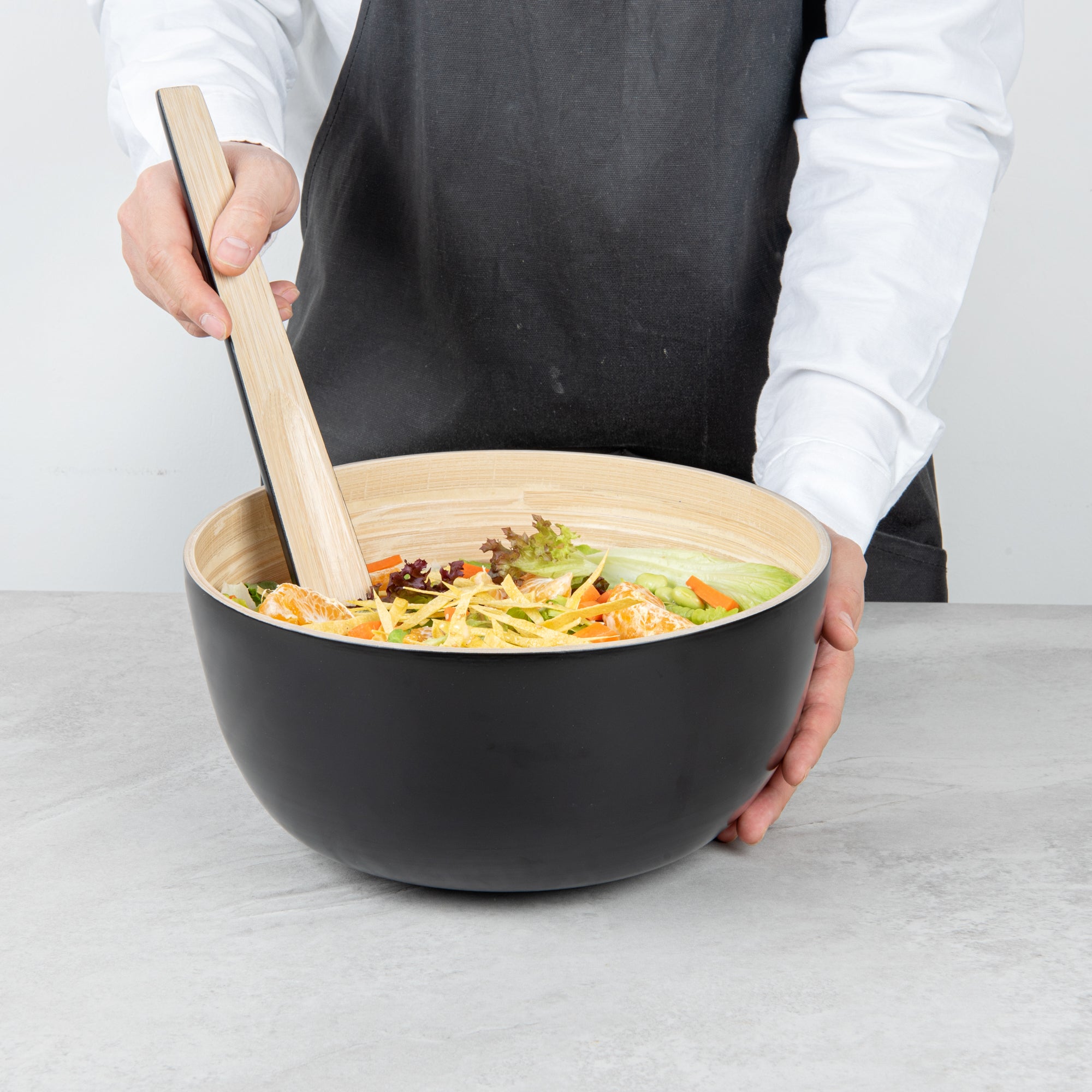 Bambuddha 30 oz Round Black Spun Bamboo Large Salad Bowl - 11 x 11 x 5.5 Inches - Perfect for Serving Salads, Pasta, Fruits & Party Snacks - Eco-Friendly Kitchenware (1 Count)