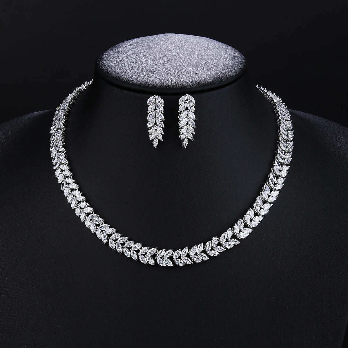 Luxury CZ Crystal Bridal Jewelry Set - Necklace & Earrings for Weddings, Anniversaries, Prom | Elegant Gift for Bride, Girlfriend, Wife | Free Shipping CN10273 | Perfect for Wedding Ceremony, Romantic Dinner, Special Occasions