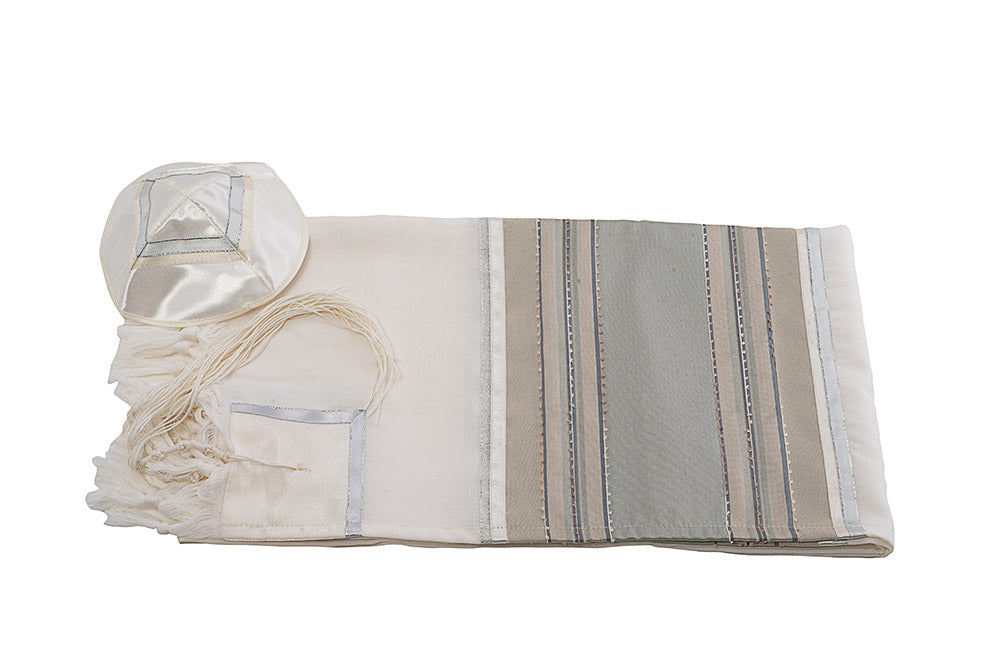 Men's Stone Stripes Tallit Prayer Shawl - Premium Wool Bar Mitzvah & Wedding Tallit Set - Contemporary Jewish Religious Ceremony Garment for Synagogue, Shabbat & Special Occasions
