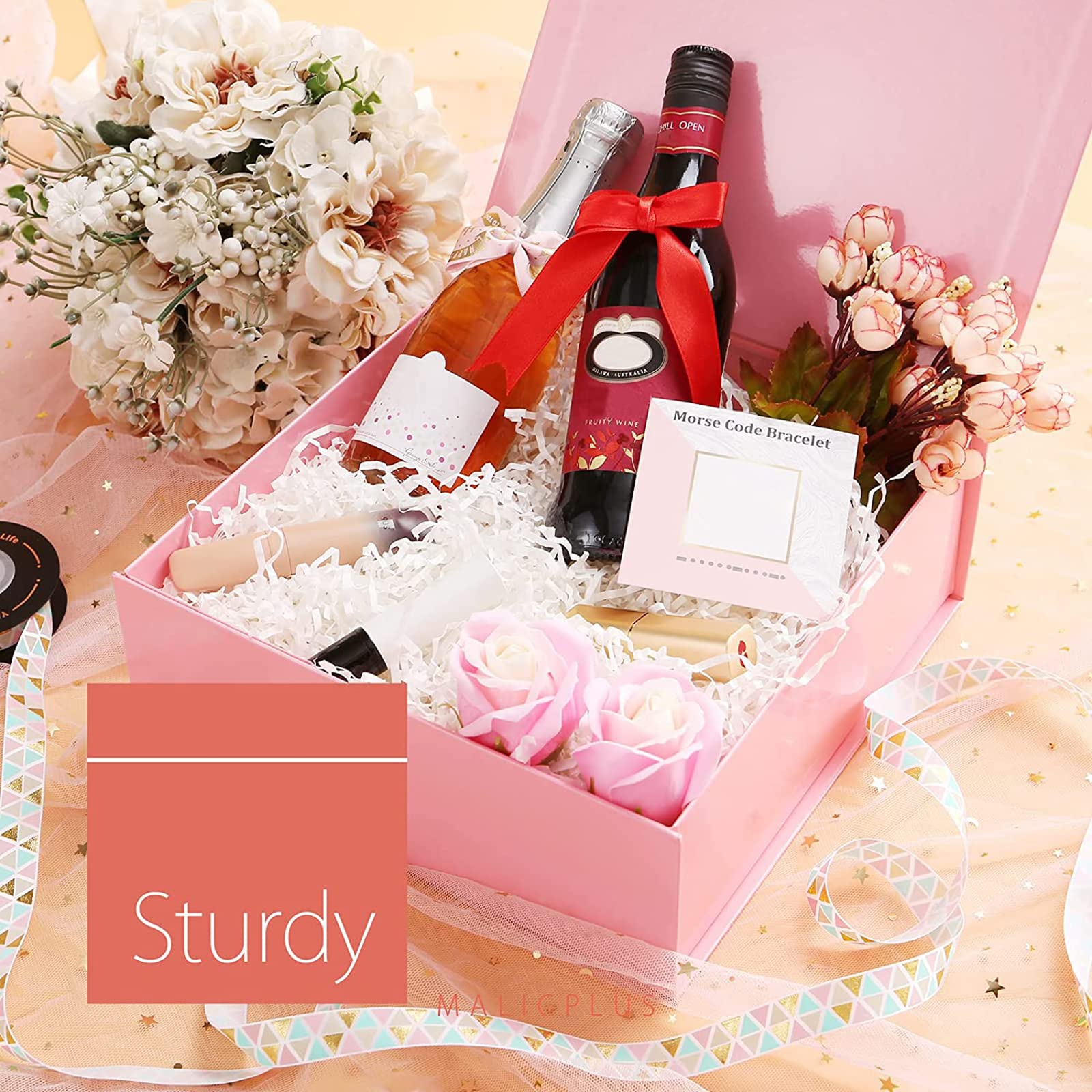 9x9x3.4 Inch Large Pink Gift Box with Magnetic Lid - Elegant Bridesmaid Proposal Gift Box for Weddings, Birthdays & Special Occasions | Premium Glossy Finish for Jewelry, Cosmetics & Keepsakes