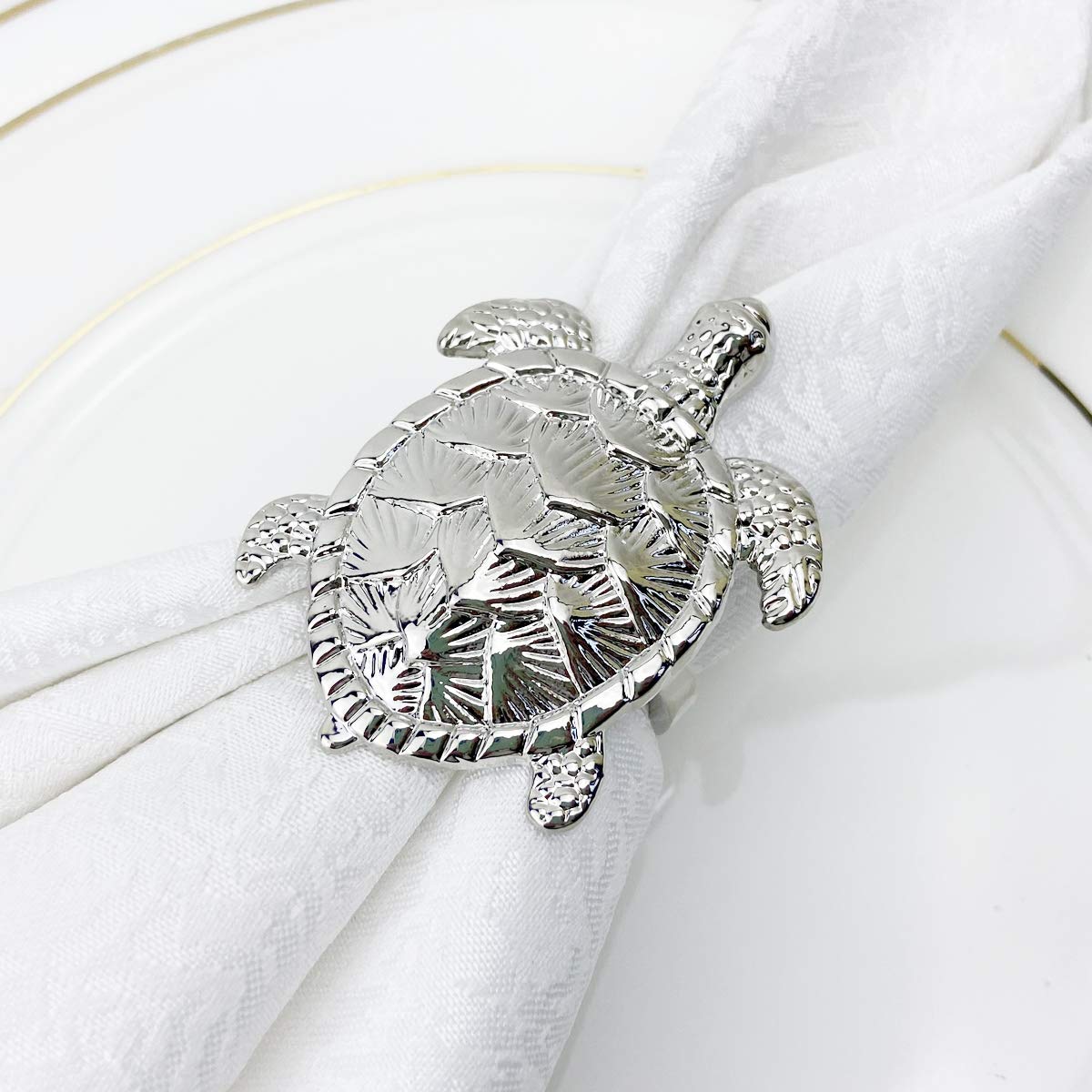 12-Piece Silver Turtle Napkin Rings Set - Elegant Animal-Themed Table Decor for Weddings, Parties, Housewarming & Holidays | Coastal Ocean Sea Theme Decorative Gift in Box | Perfect for Beach Weddings, Summer Dinner Parties & Coastal Home Decor