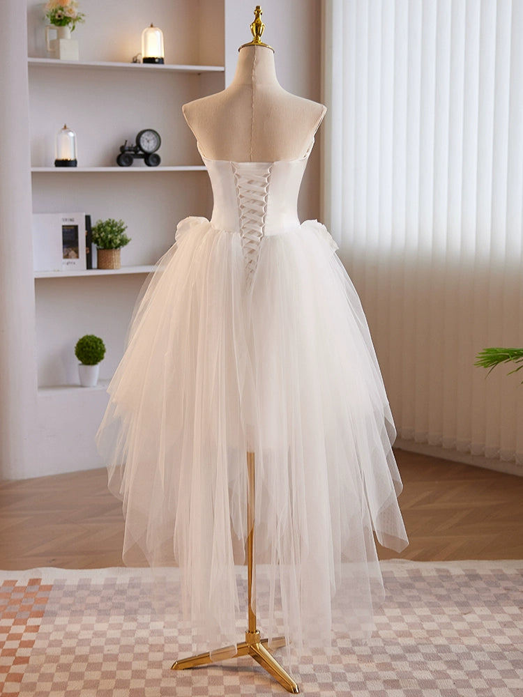 Elegant White Tulle and Satin Short Prom Dress for Homecoming - Perfect for School Dances, Parties & Special Occasions