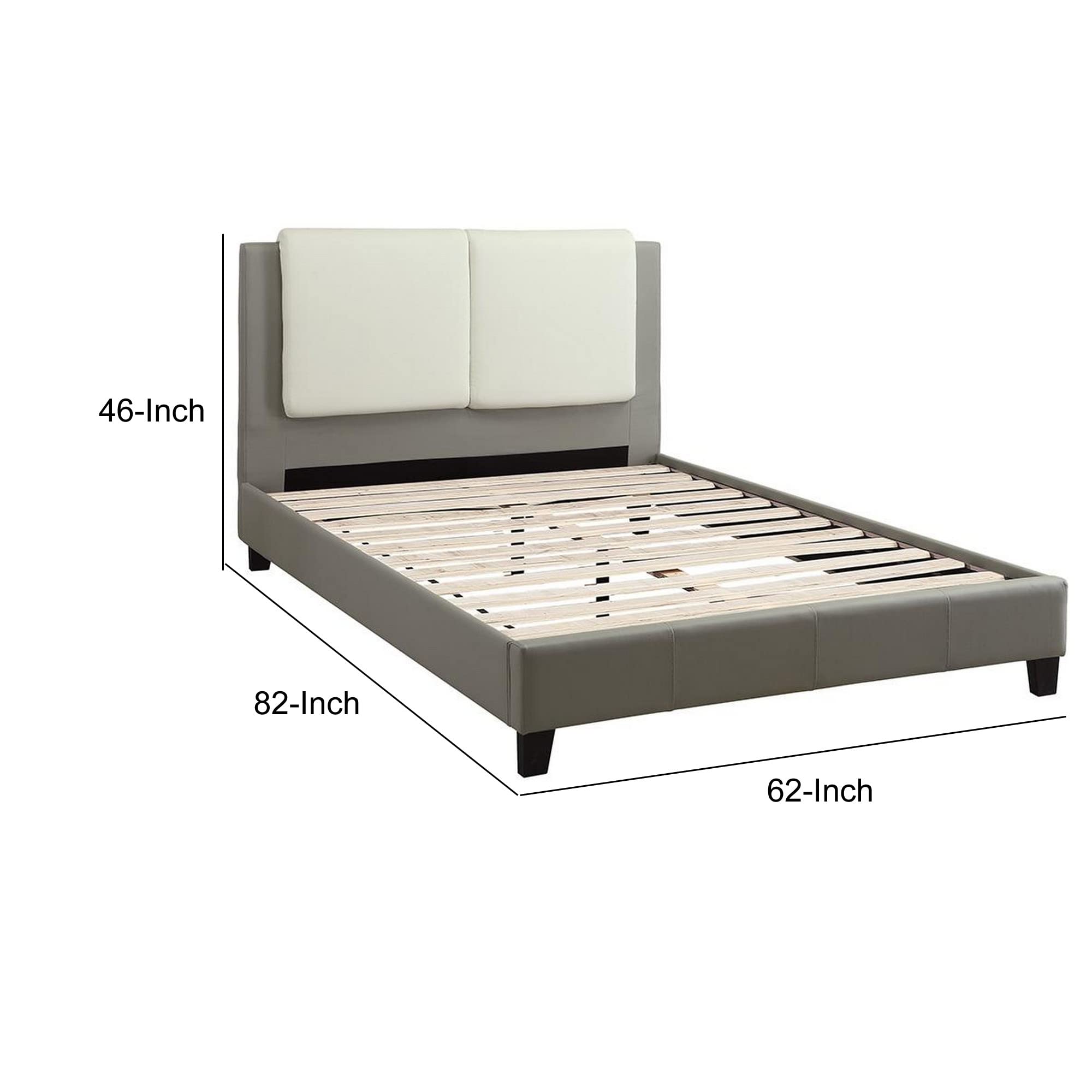 Benzara BM168630 46x62x82 Inch Wooden Queen Size Bed Frame with White PU Upholstered Headboard, White & Gray Finish - Modern Bedroom Furniture for Master Bedroom, Guest Room, Apartment