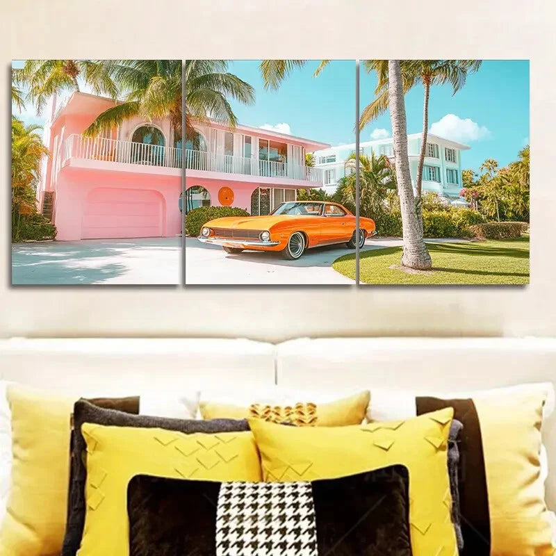 3-Piece Mid Century Modern Car Wall Art Set - Framed Canvas 40x60cm (16x24in) - High Quality Print - 100% Australian Made - Ready to Hang - Perfect for Living Room, Bedroom, Office & Man Cave Decor
