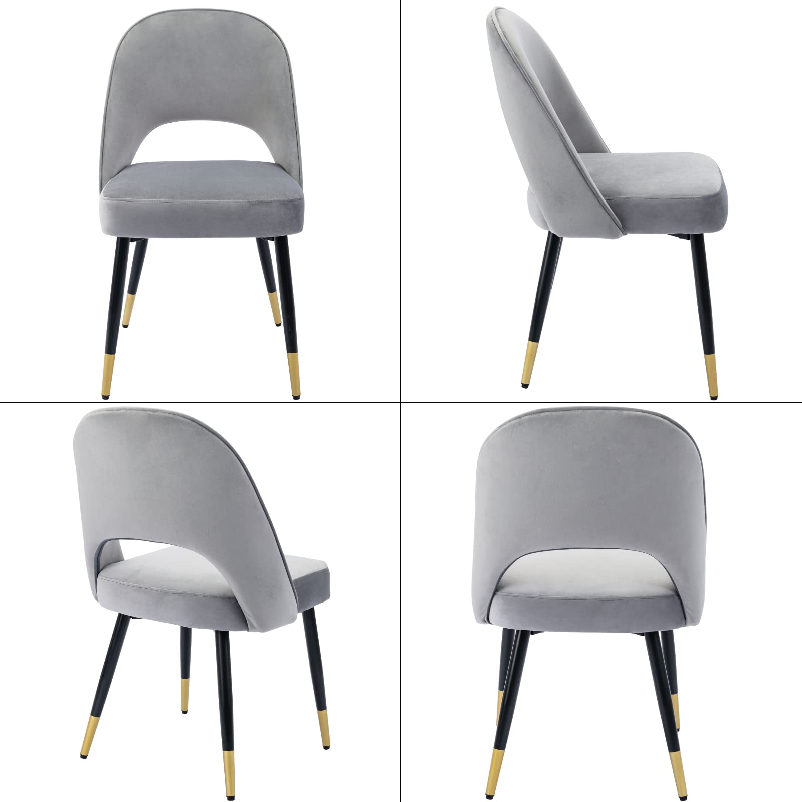 LukeAlon Classic Velvet Dining Chairs Set of 4 - Mid Century Modern Upholstered Armless Side Chairs with Open Back & Metal Legs for Kitchen, Dining Room - Soft Grey Velvet - Perfect for Home Decor, Entertaining & Small Space Dining