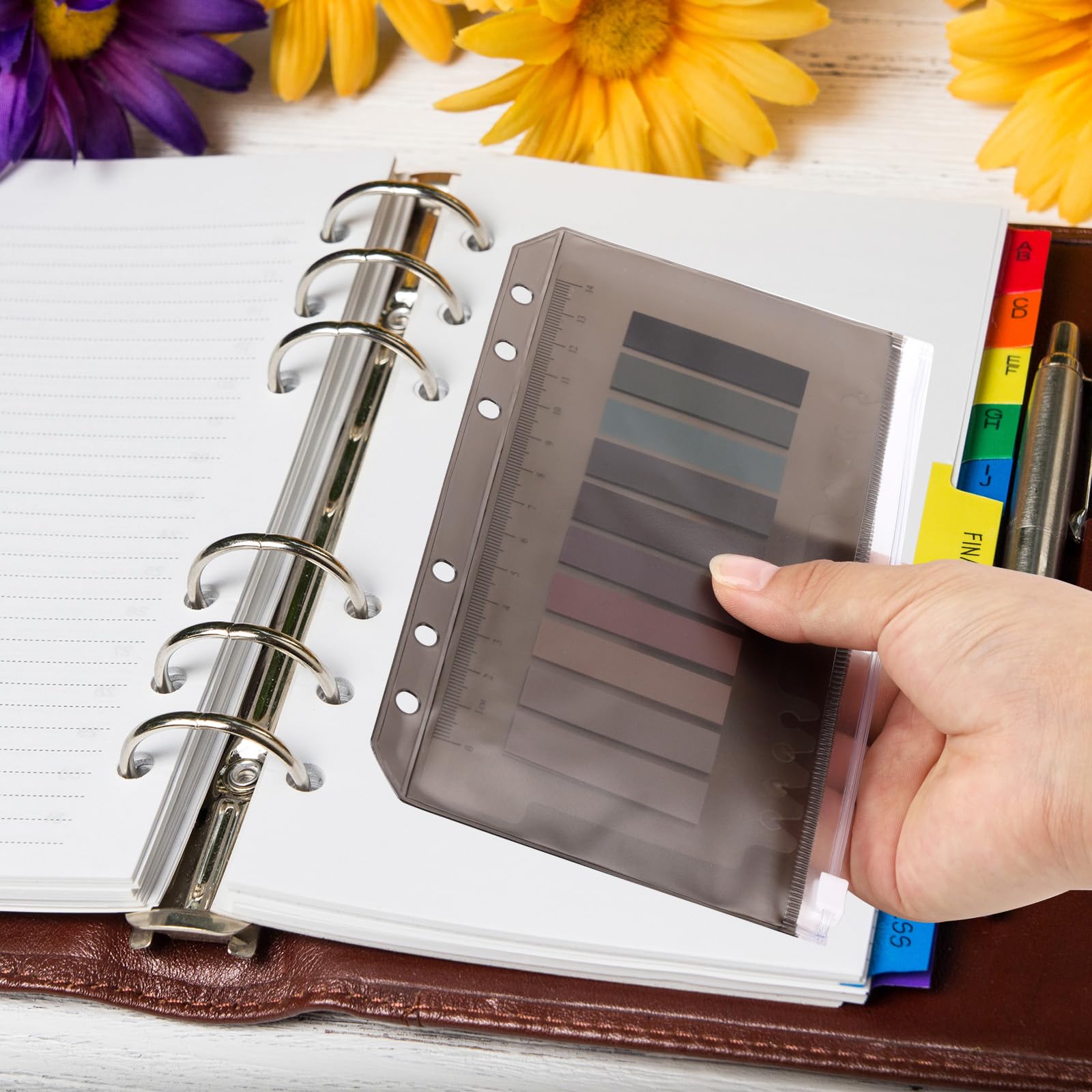 24 Pcs A6 Size Binder Pockets - 6 Hole PVC Document Pouch, Waterproof Cash Envelopes & Filing Bags for Budget Organizing (Black) - Perfect for Office, School, and Home Document Storage