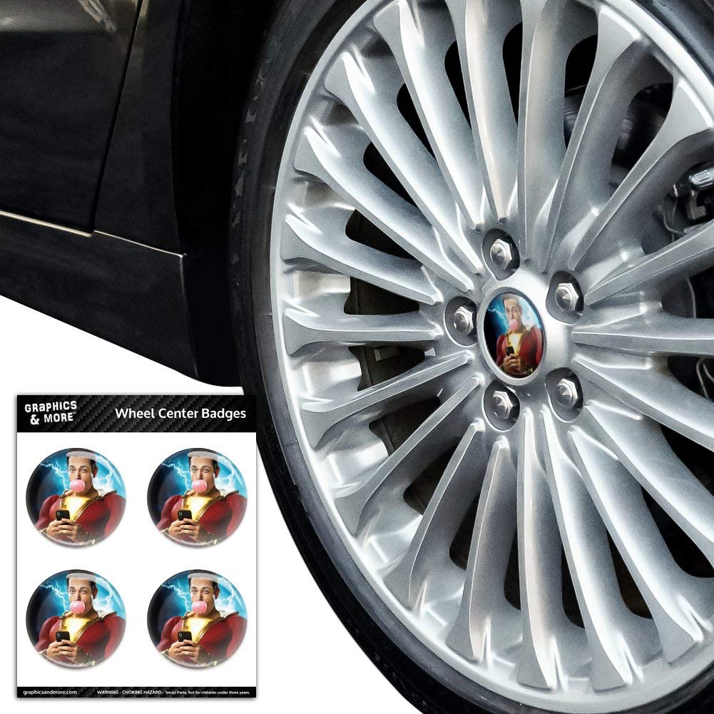 Shazam! Movie Bubblegum Poster Tire Wheel Center Cap Resin-Topped Badges & Stickers - Custom Car Accessories for DC Comics Fans & Movie Lovers