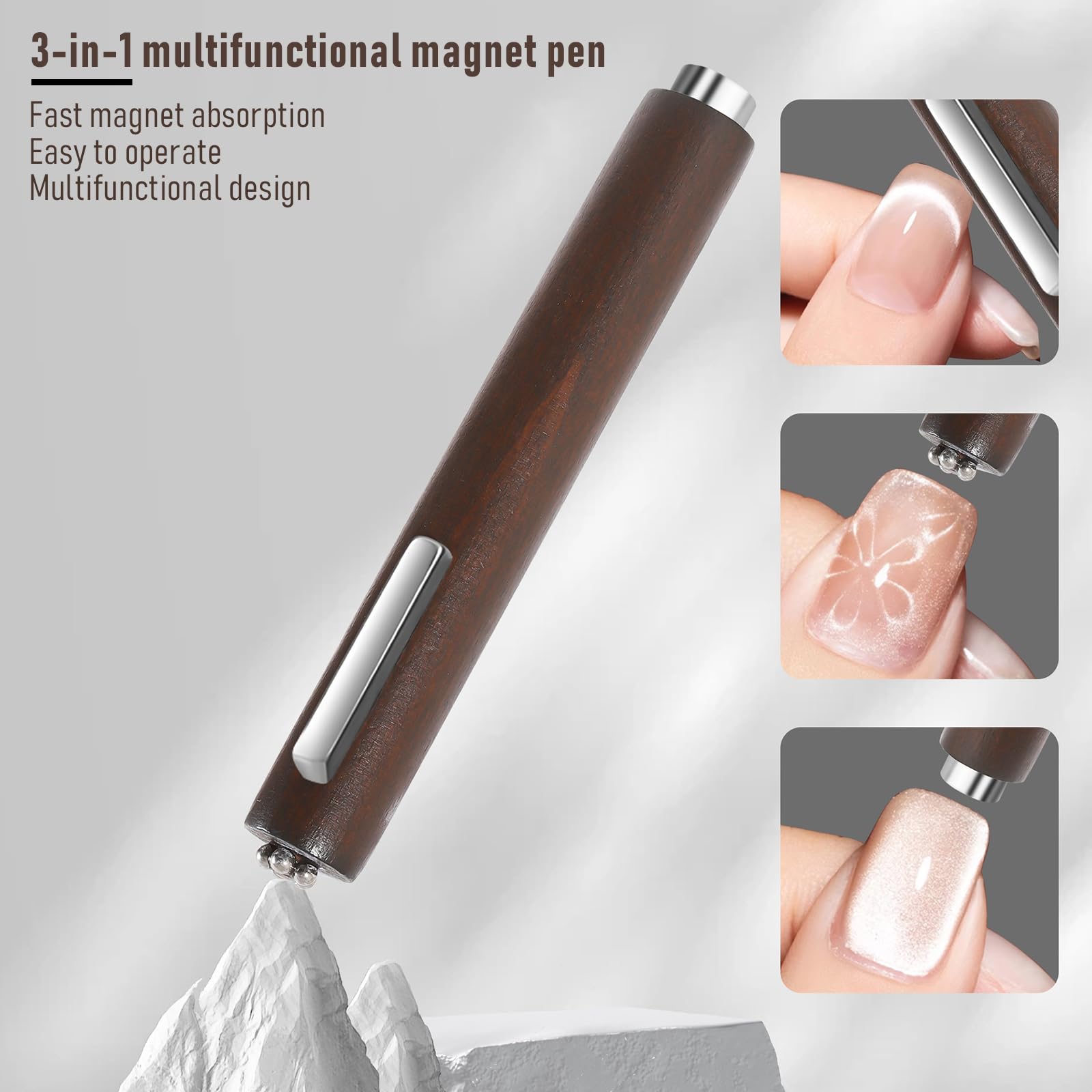 2-Piece Double-Ended Cat Eye Nail Magnet - Iridescent Cylindrical Strong Magnetic Tool for Cat Eye Gel Polish (Brown, 3-in-1 Design) | Perfect for Salon & DIY Nail Art at Home