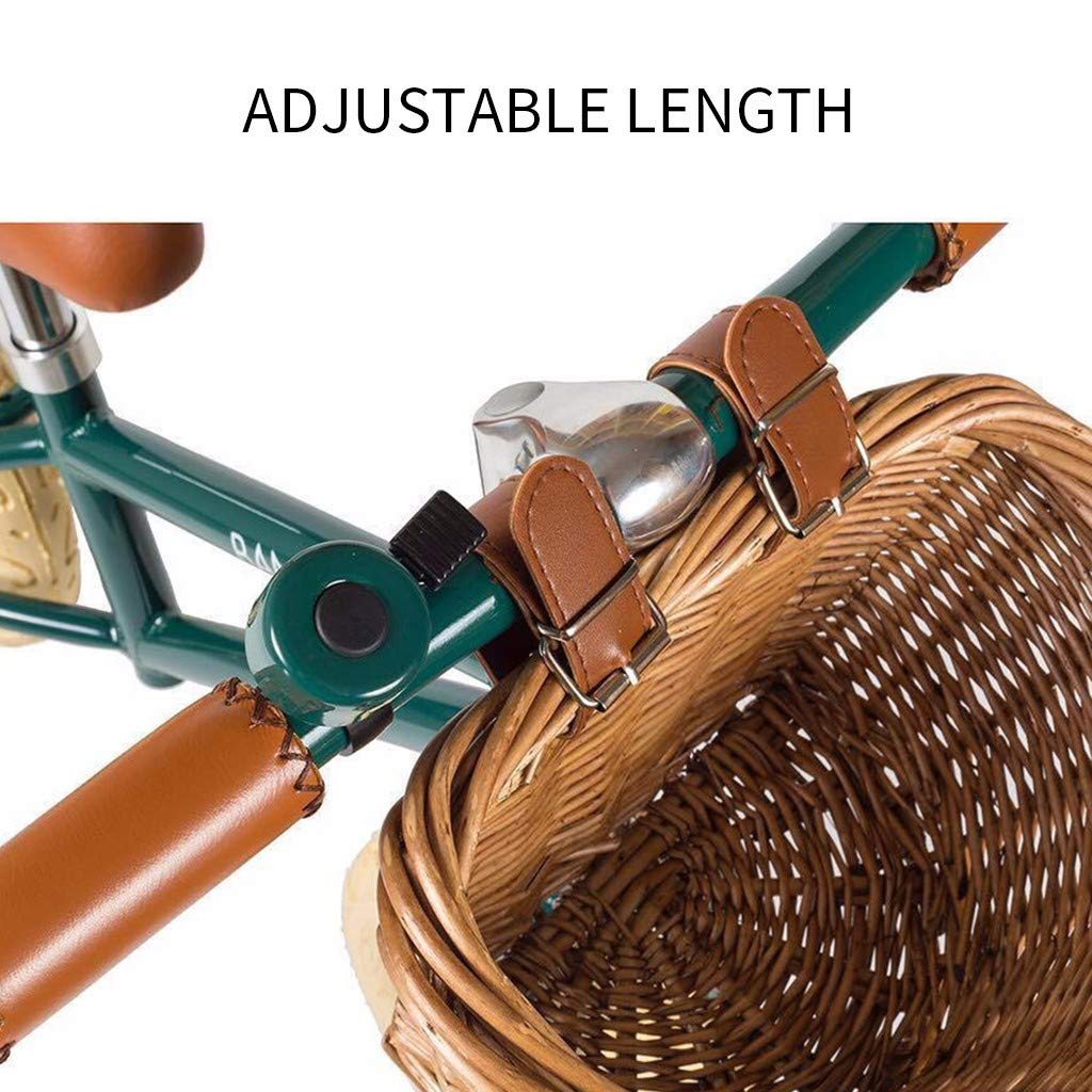 aihihe Wicker D-Shaped Bike Basket for Beach Cruiser - Hand-Woven Portable Bicycle Handlebar Storage Basket with Leather Straps | Perfect for Shopping, Picnics & Beach Rides
