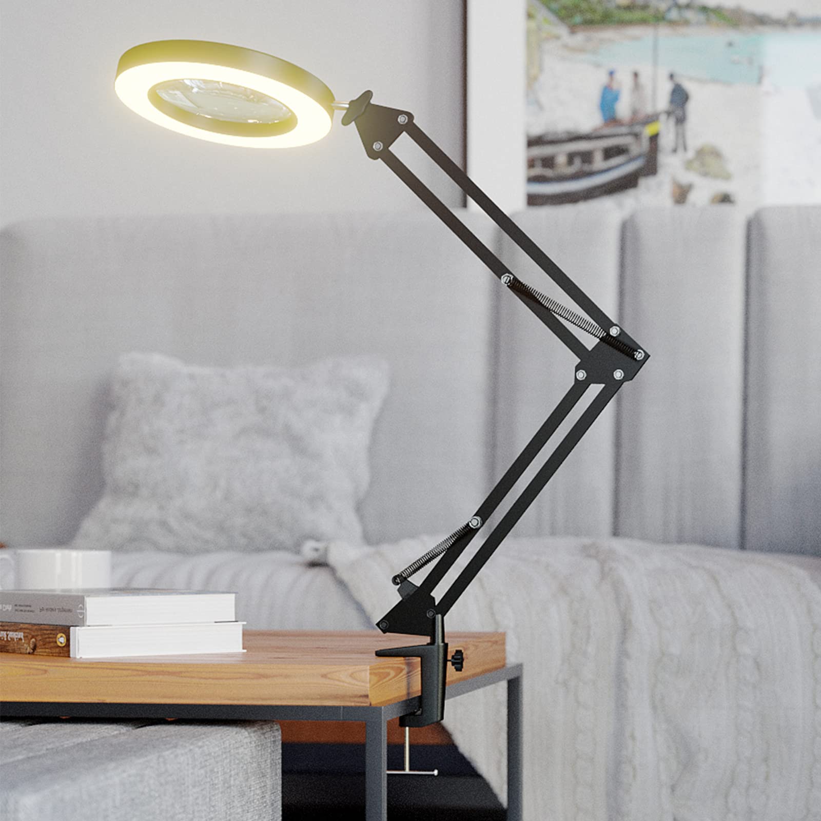 HITTI 10X Magnifying Glass with Light - 1800 Lumens Dimmable LED Desk Lamp, 3 Color Modes, 4.2
