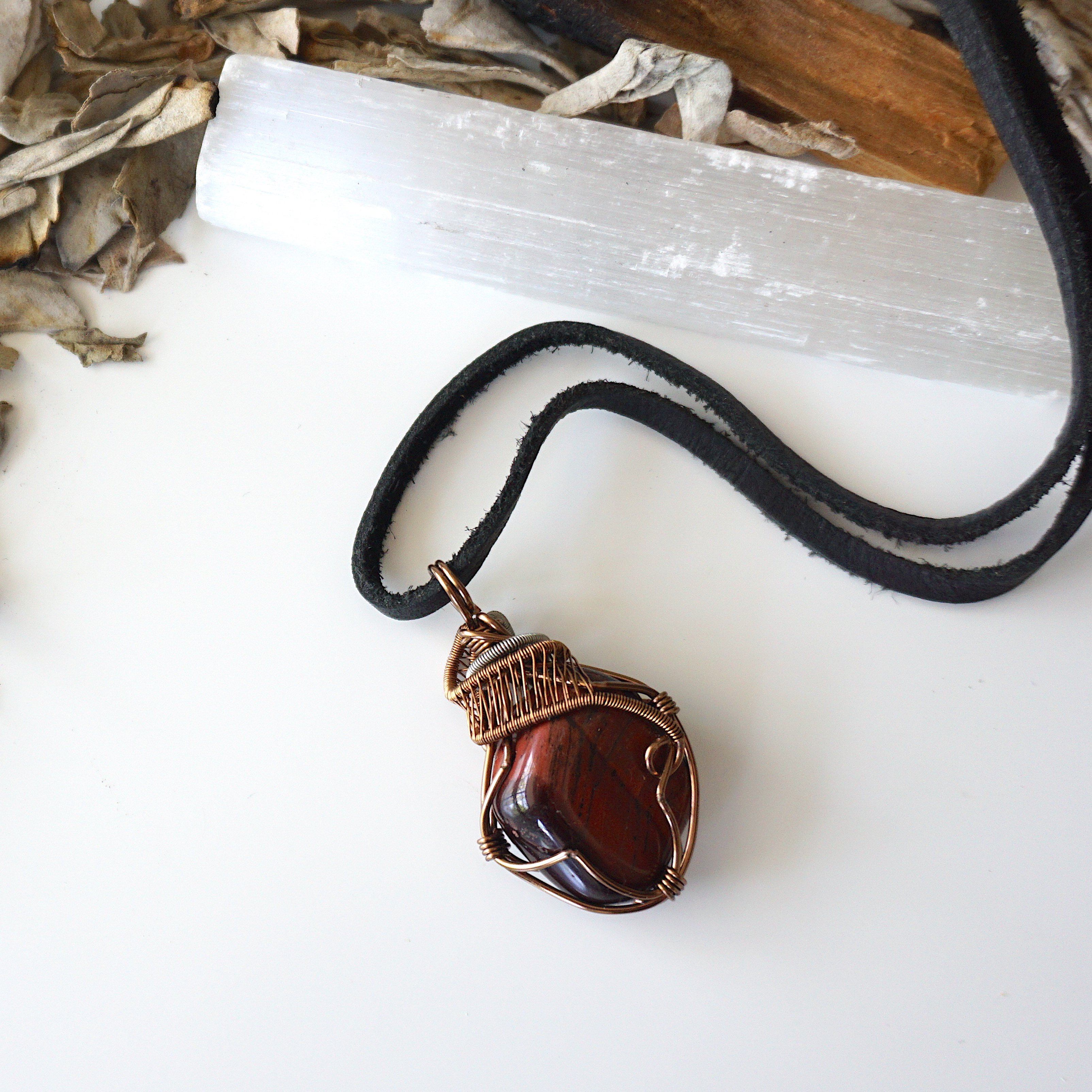 Red Tigers Eye Crystal Necklace in Antique Bronze & Silver - Spiritual Healing Jewelry for Meditation, Yoga & Energy Protection