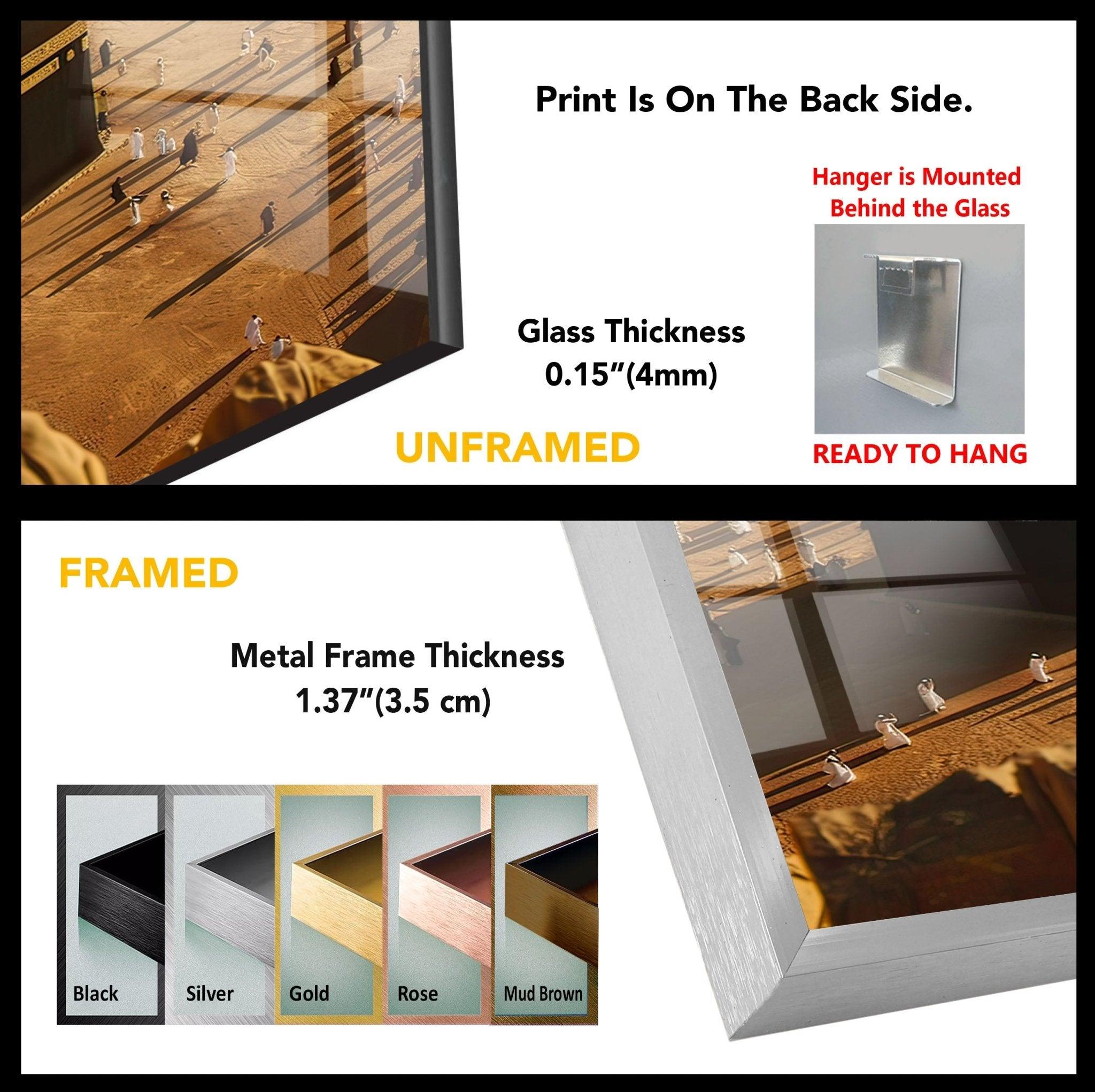 Stunning Aerial View Kaaba Glass Wall Art - Islamic Home Decor for Living Room, Mosque & Office - Perfect Muslim Gift for Eid & Ramadan
