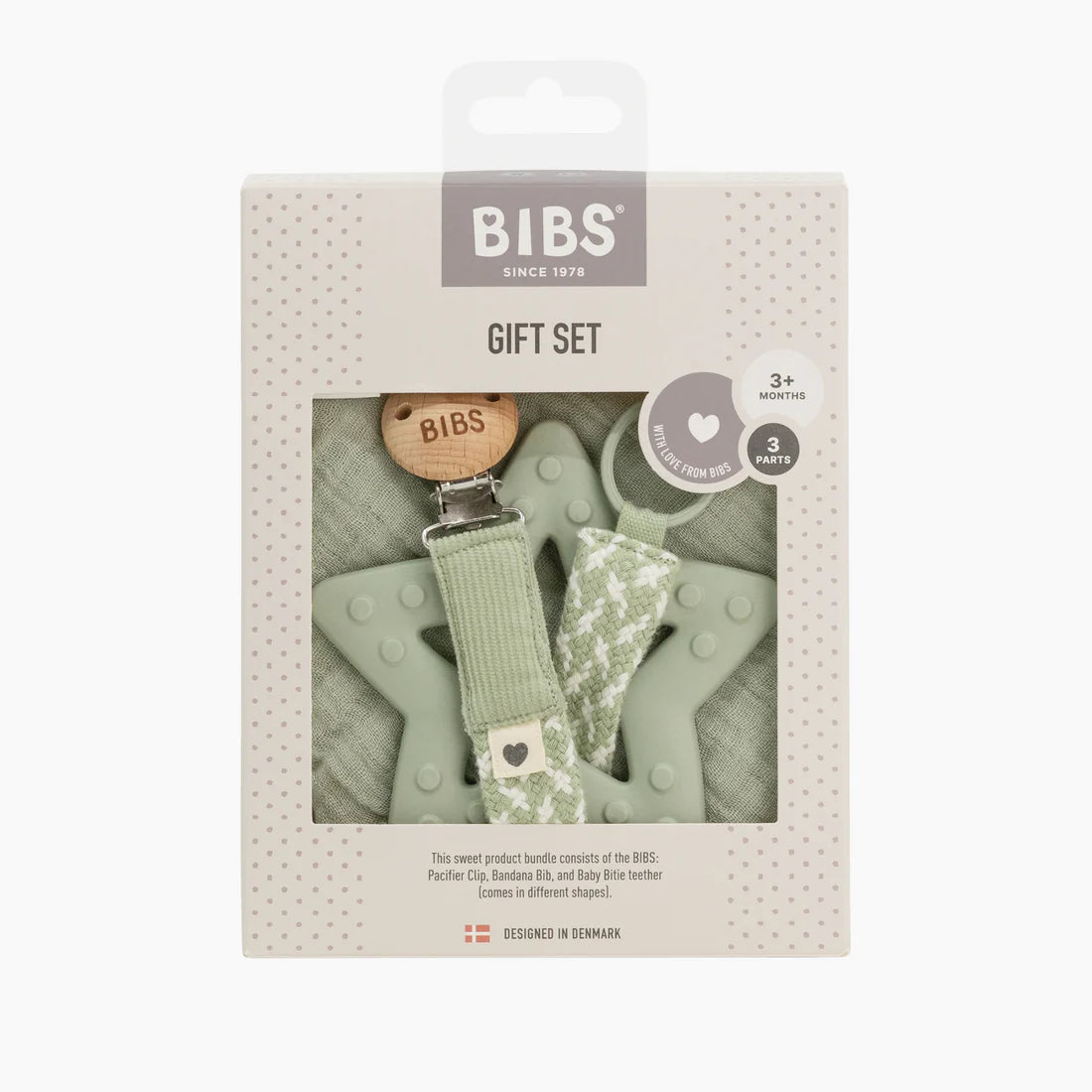 BIBS My First 6 Months Pacifier - Natural Rubber Orthodontic Baby Soother (0-6 Months) - Sage Green - Perfect for Newborns, Infants & Breastfed Babies - Ideal for Daycare, Travel & Sleep Time