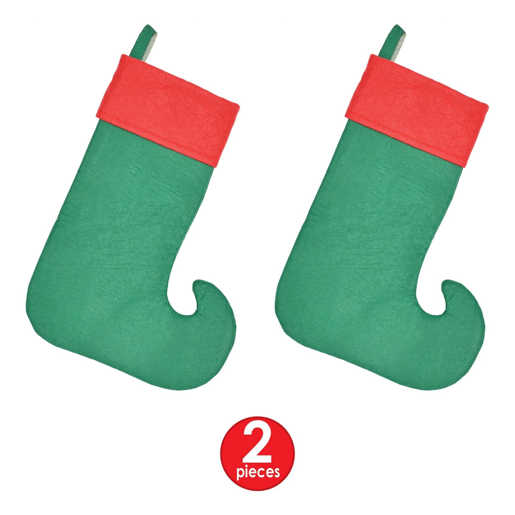 12 Pack Christmas Felt Elf Stockings - Holiday Decorations for Fireplace Mantel, Tree, and Festive Home Decor (Red & Green)