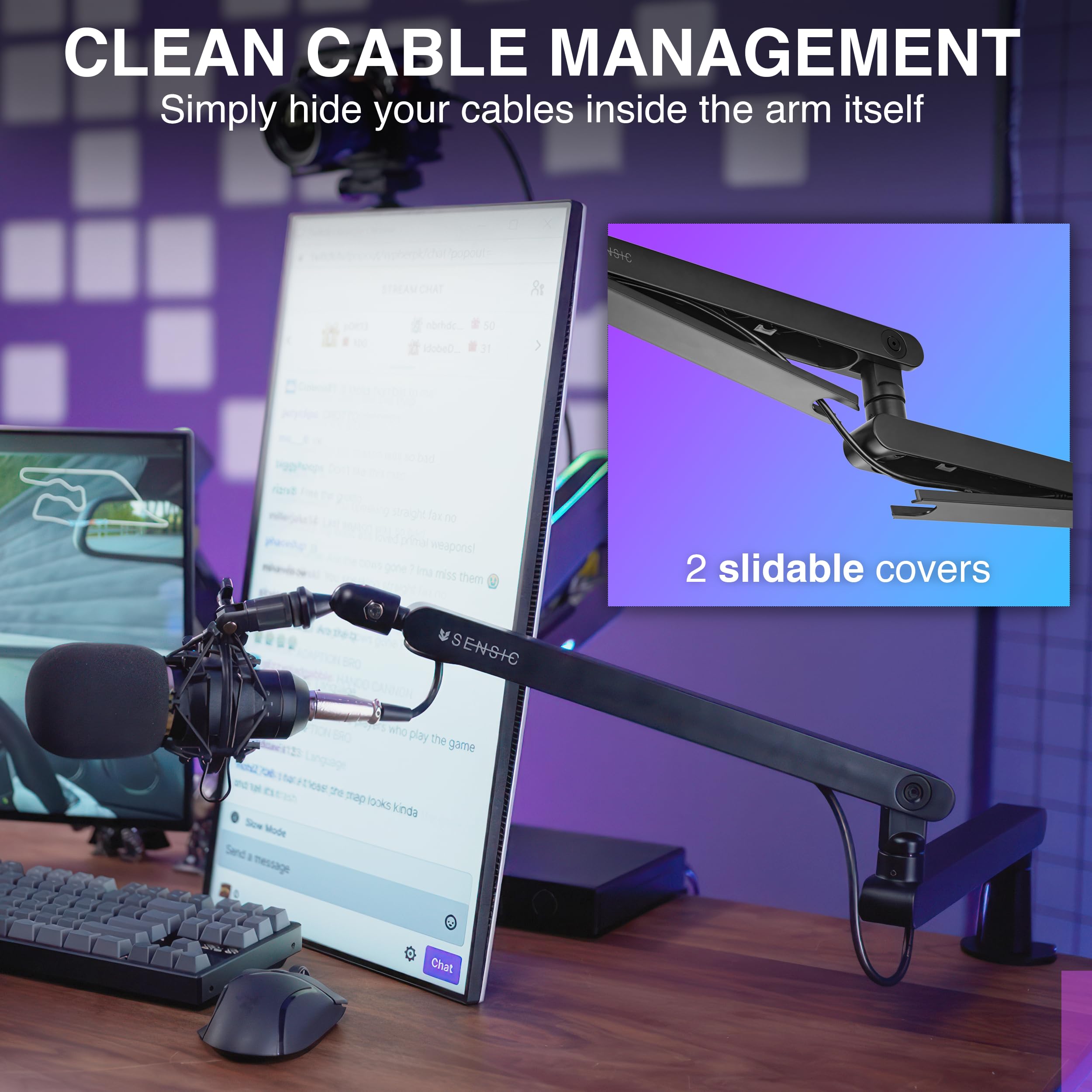 Professional SA-30 LP Low Profile Microphone Boom Arm - 360° Rotatable Mic Stand with Cable Management for Streaming, Podcasting & Gaming (Black) | Perfect for Home Studios & Content Creators