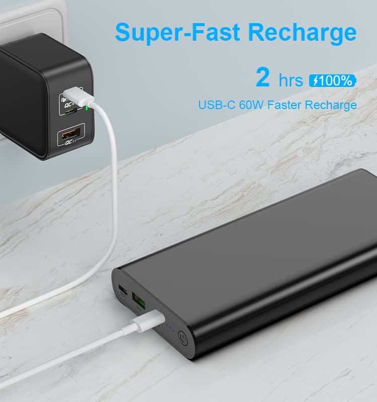 SunJack 100W 25600mAh Power Bank - Portable Laptop Charger with Quick Charge 3.0, Dual USB-C & USB 3.0 Ports, E-Marker Cable - Fast Charging for MacBook, iPhone, iPad, Samsung Galaxy - Perfect for Travel, Camping & Emergency Power Backup