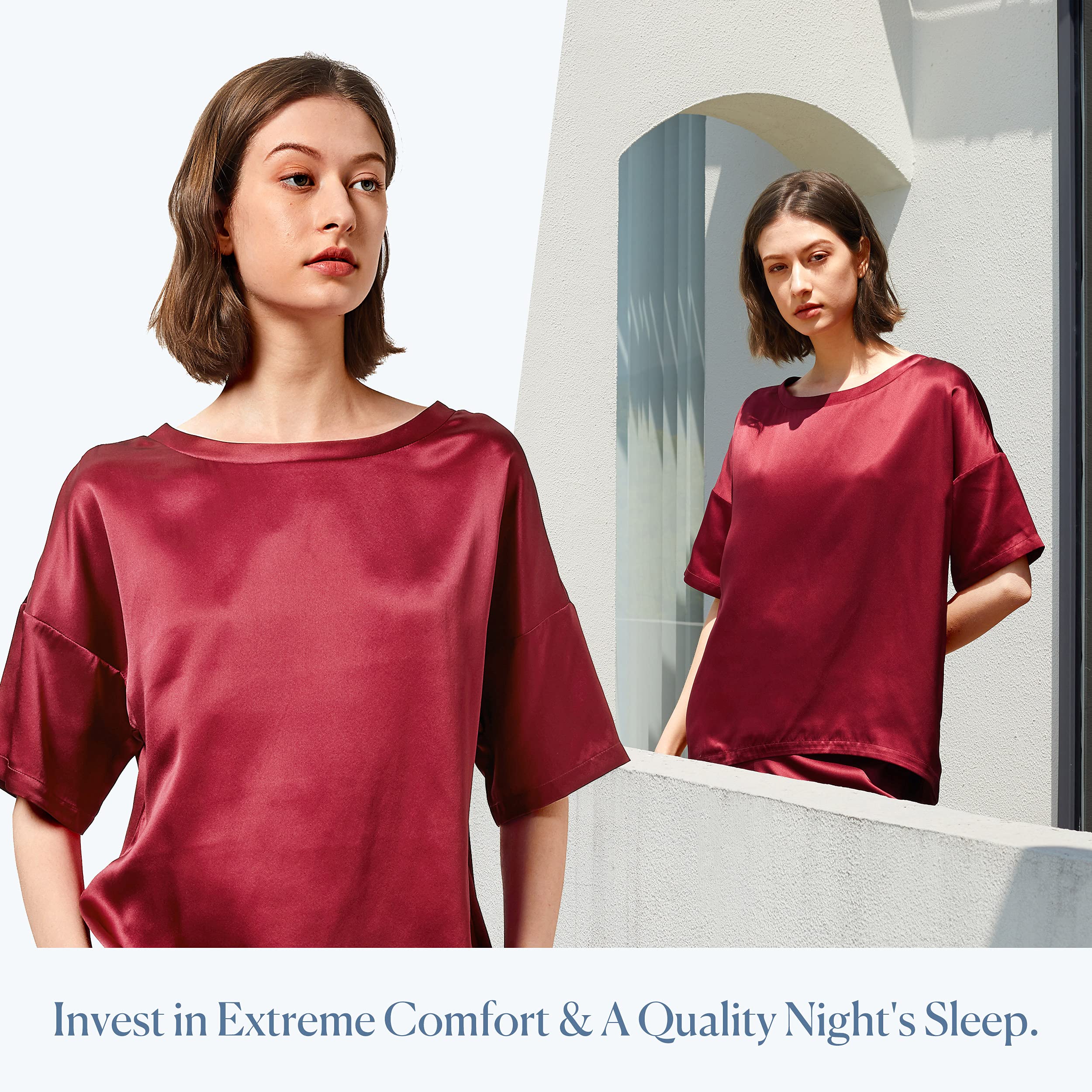 Mommesilk 100% Mulberry Silk Pajama Set for Women - Half Sleeve Washable Silk Pjs - Summer Sleepwear & Loungewear - Perfect for Relaxing at Home, Spa Days and Gift Giving