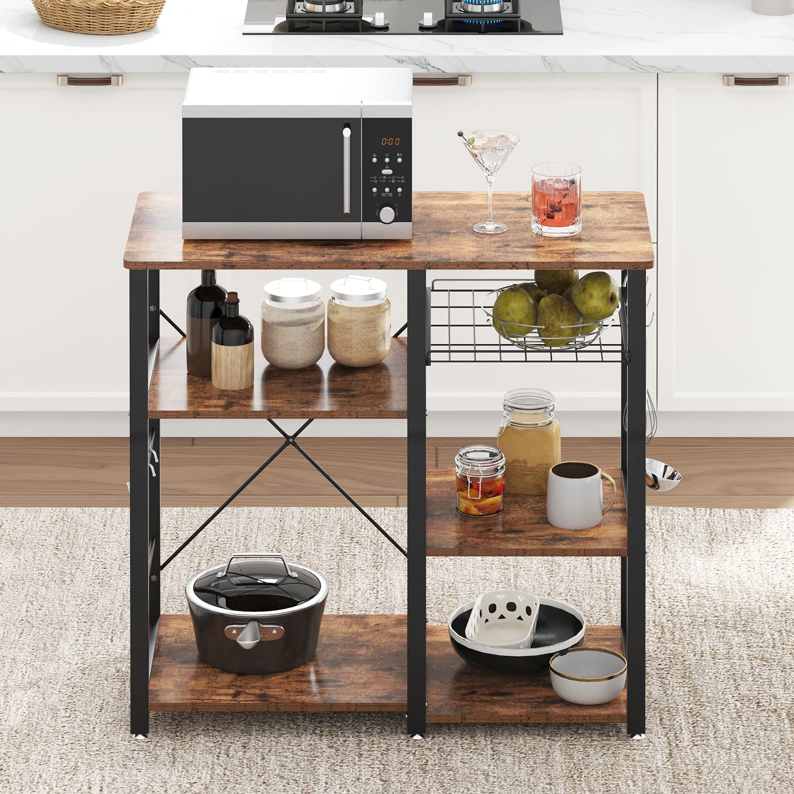 Soges 3-Tier Kitchen Baker's Rack with Microwave Stand - Rustic Brown Storage Cart for Baking, Cooking & Organizing - Perfect for Small Kitchens, Pantries & Home Bakeries