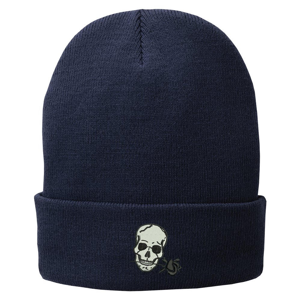Trendy Winter Knit Beanie with Skull and Rose Embroidery - Warm Unisex Hat for Men & Women - Perfect for Cold Weather, Outdoor Activities, and Streetwear Fashion