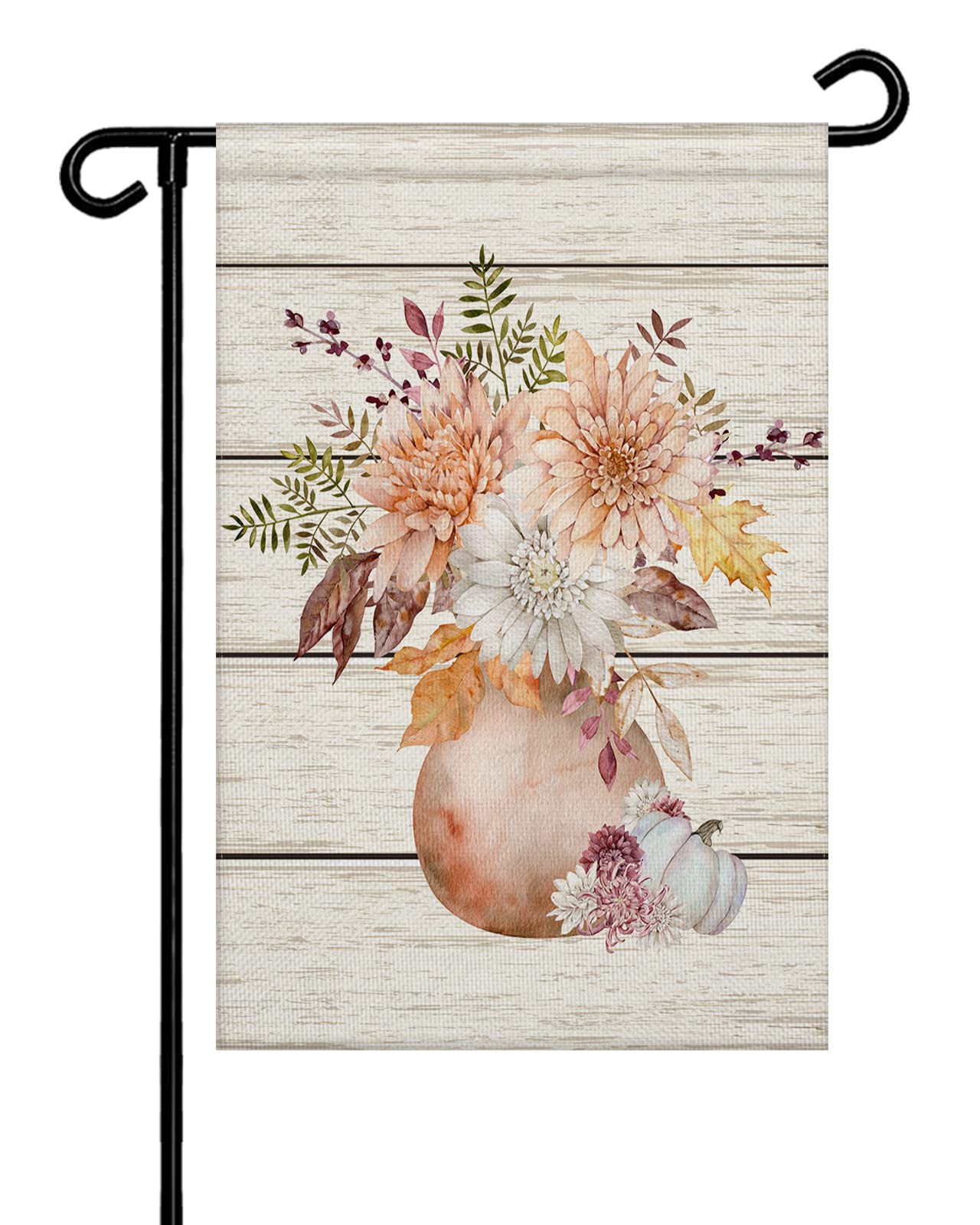 Double Sided Burlap Fall Garden Flag with Autumn Maple Leaves & Pumpkin Design - 28x40 Inch Rustic Wood Welcome Banner for Seasonal Outdoor Decor - Perfect for Patio, Lawn, Yard & Front Porch Decorations
