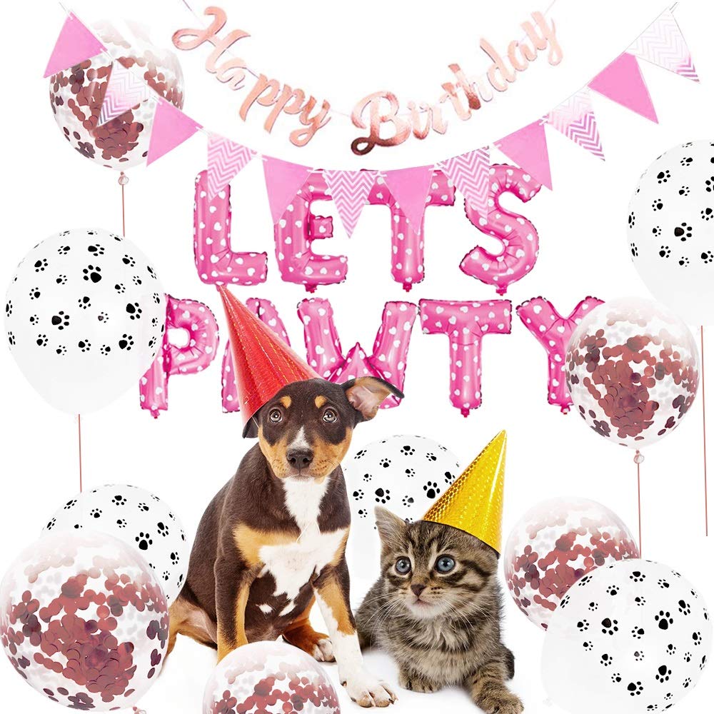 23PCS Pet Party Decoration Kit - Dog Paw Print & Foil Balloons, Happy Birthday Banner, 'Let's Pawty' Letters for Dog & Cat Birthday Party Supplies | Perfect for Pet Birthday Celebrations, Adoption Parties & Animal-Themed Events