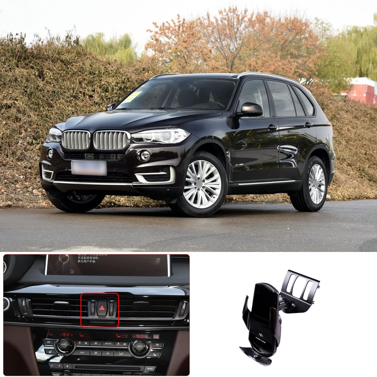 15W Fast Wireless Car Charger Mount & Phone Holder - Compatible with BMW X5 X6 F15 F16 (2014-2018) | Universal Air Vent Phone Stand for iPhone, Samsung & All Smartphones | Perfect for Road Trips & Hands-Free Driving
