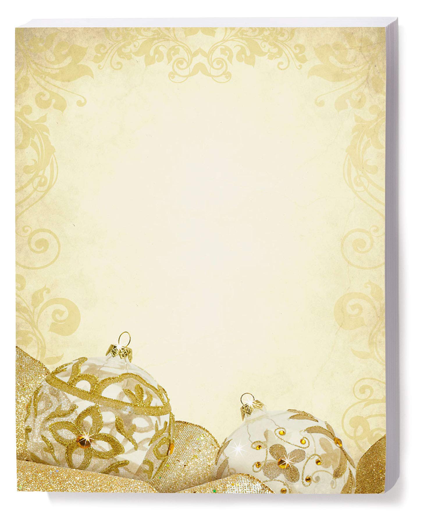 Premium Gold Jeweled Holiday Stationery - Elegant Winter Christmas Theme Letterhead Paper 8.5