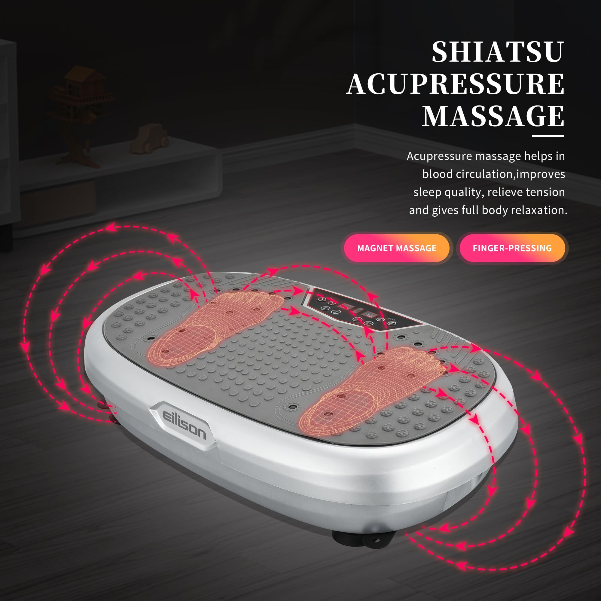 EILISON FitMax 3D XL Vibration Plate Exercise Machine - Whole Body Vibration Platform with Resistance Bands for Weight Loss, Toning & Lymphatic Drainage - Home Gym Equipment for Fitness, Recovery & Wellness - Perfect for Small Spaces & Home Workouts