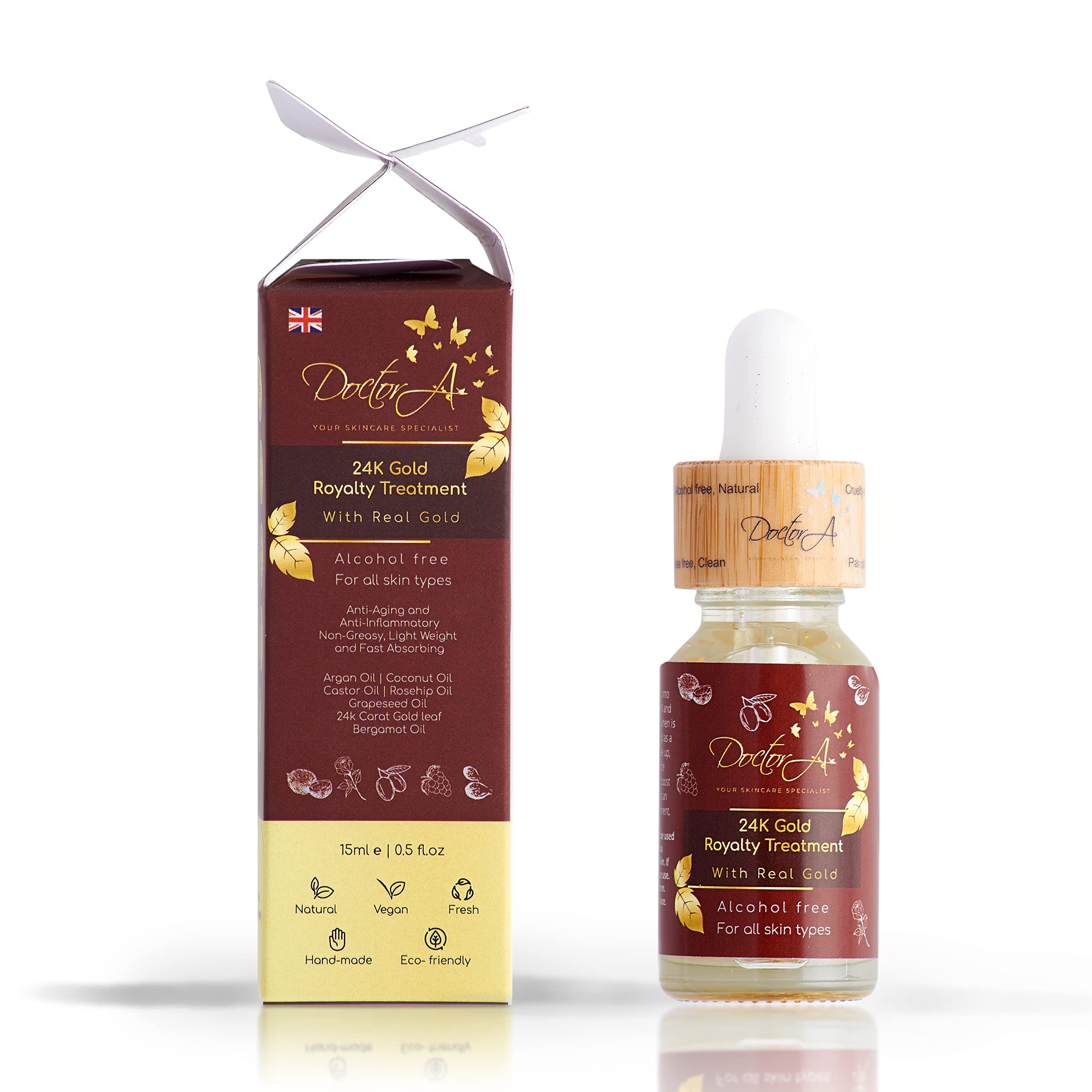 24K Gold Facial Oil Treatment - Hydrating Vegan Face Oil with Argan, Grapeseed, Rosehip, Coconut, Castor & Bergamot Oils - Anti-Aging Skin Care for Dry, Sensitive & Mature Skin - Perfect for Night Routine & Daily Moisturizing