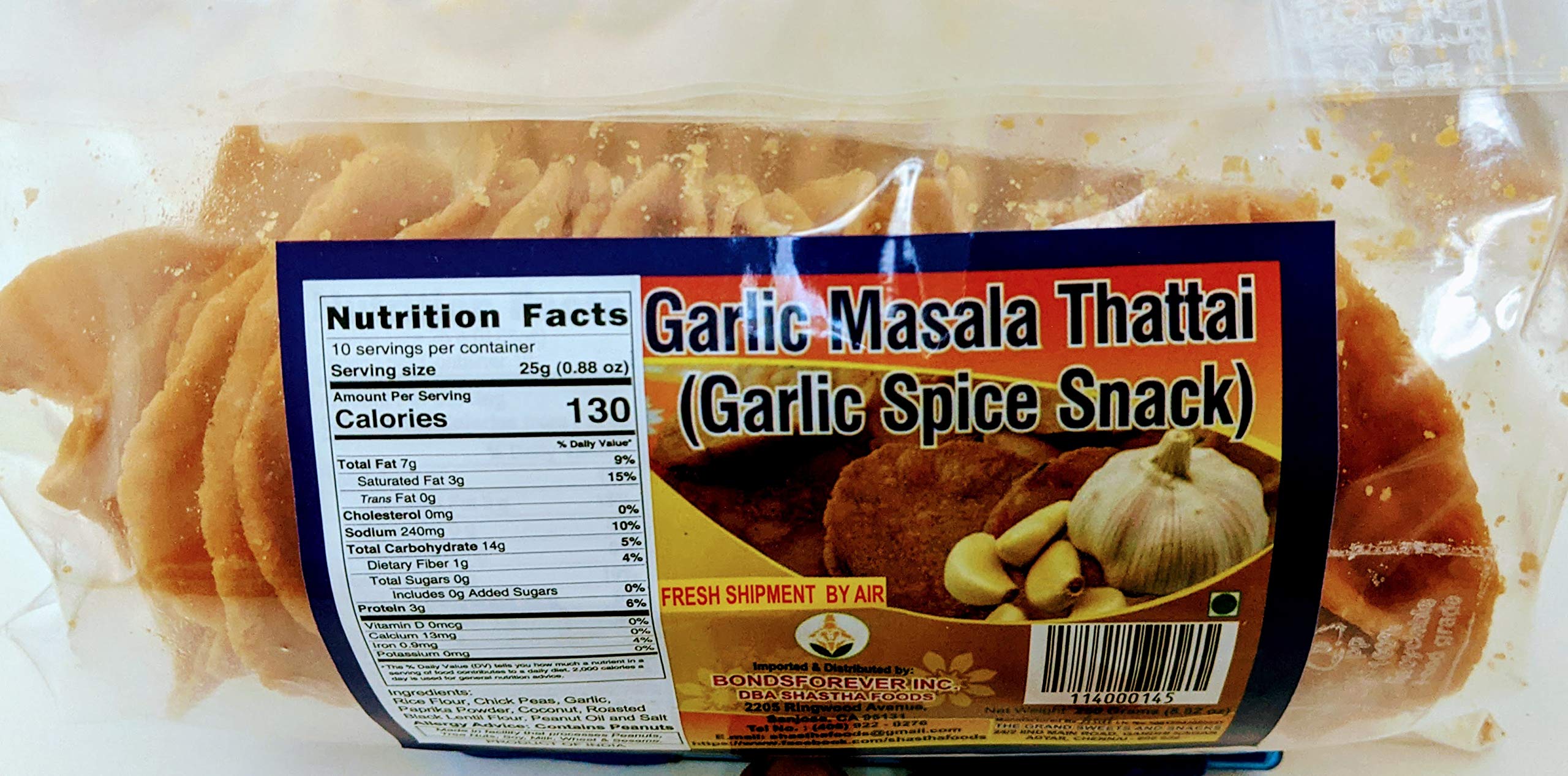 GSS Garlic Masala Thattai - Authentic Indian Snacks (5 Pack, 250g Each) | Crispy Rice Crackers for Parties, Tea Time & Festive Celebrations