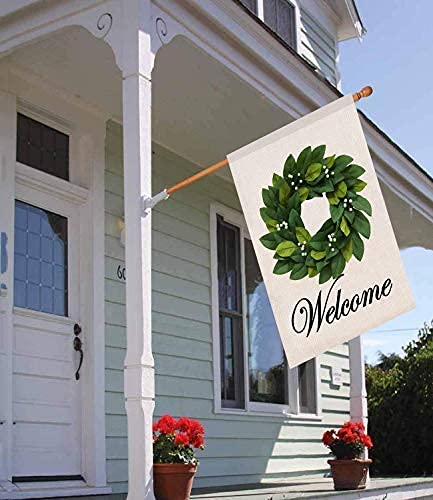 Double Sided Burlap Spring Summer House Flag - 28x40 Inch Magnolia Leaves Welcome Garden Yard Decor for Outdoor Porch, Patio, and Front Door