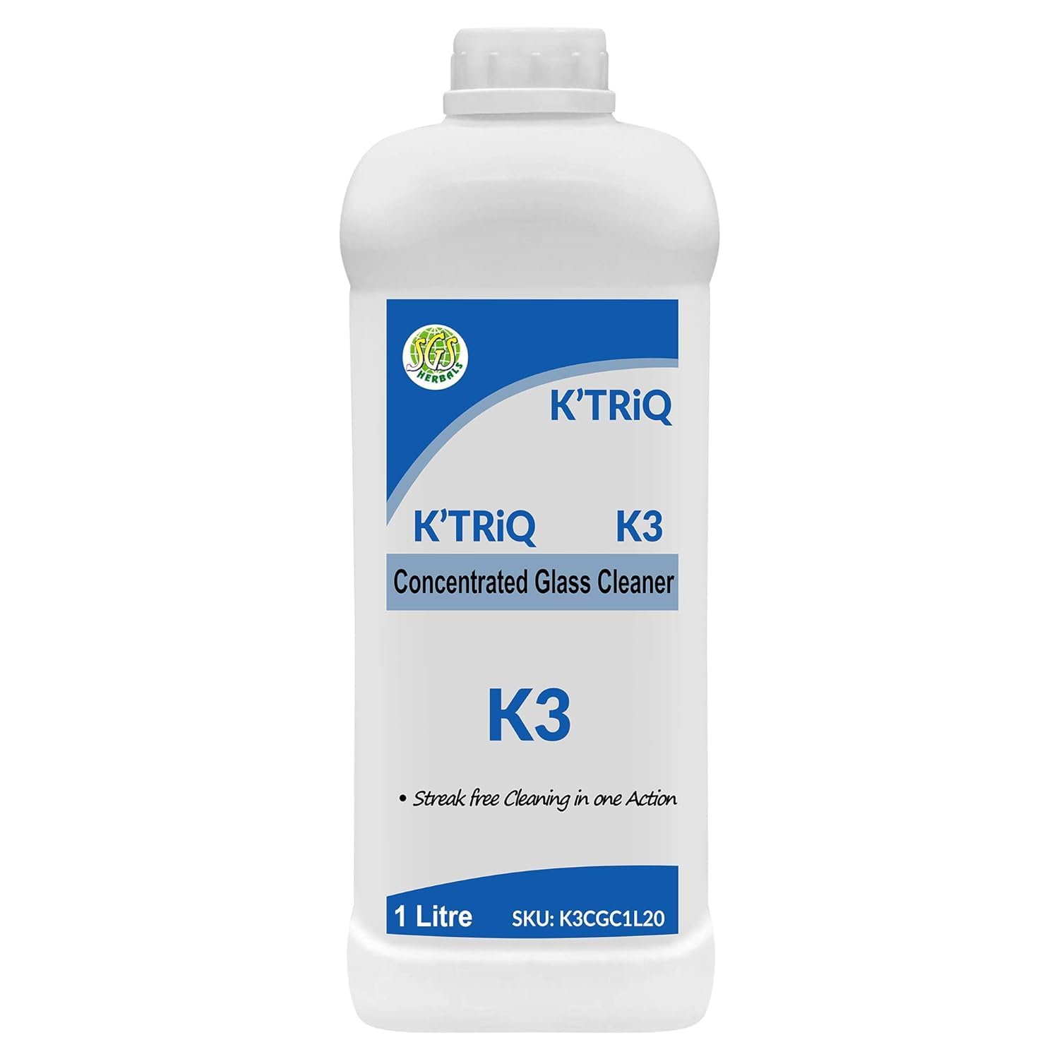 K'TRiQ K3 Streak-Free Glass Cleaner Concentrate - 1L (Pack of 1) | Removes Oil, Fingerprints & Dirt | Professional Window, Mirror & All Glass Surfaces Cleaner | Perfect for Homes, Offices & Cars