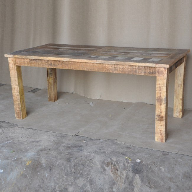 Reclaimed Wood & Mango Wood Rectangle Dining Table - 6 to 8 Seater Natural Finish 180cm - Perfect for Farmhouse, Rustic & Modern Dining Rooms