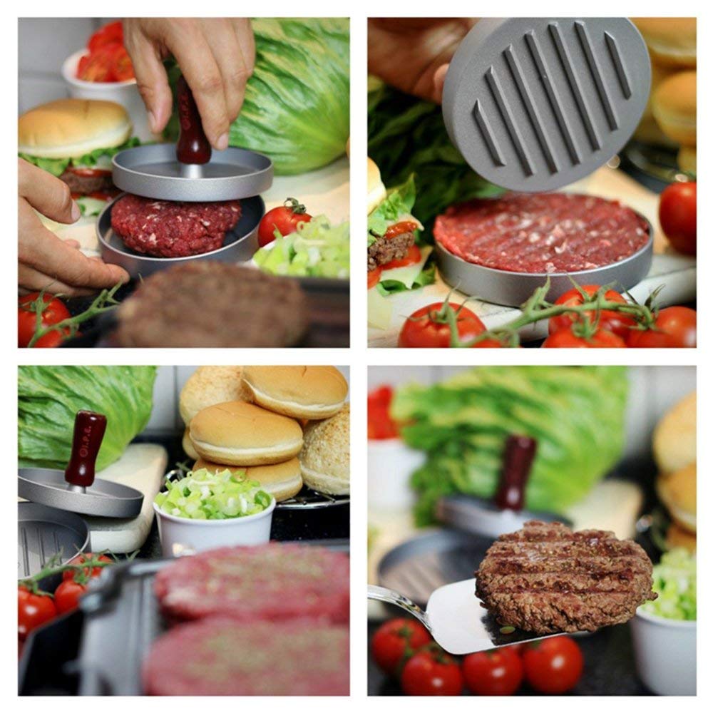 FIRSTONE Aluminum Hamburger Press - Non-Stick Patty Maker Pan for Perfect Burgers | Professional Food-Grade Hamburger Mold | Ideal for BBQ, Camping & Home Cooking