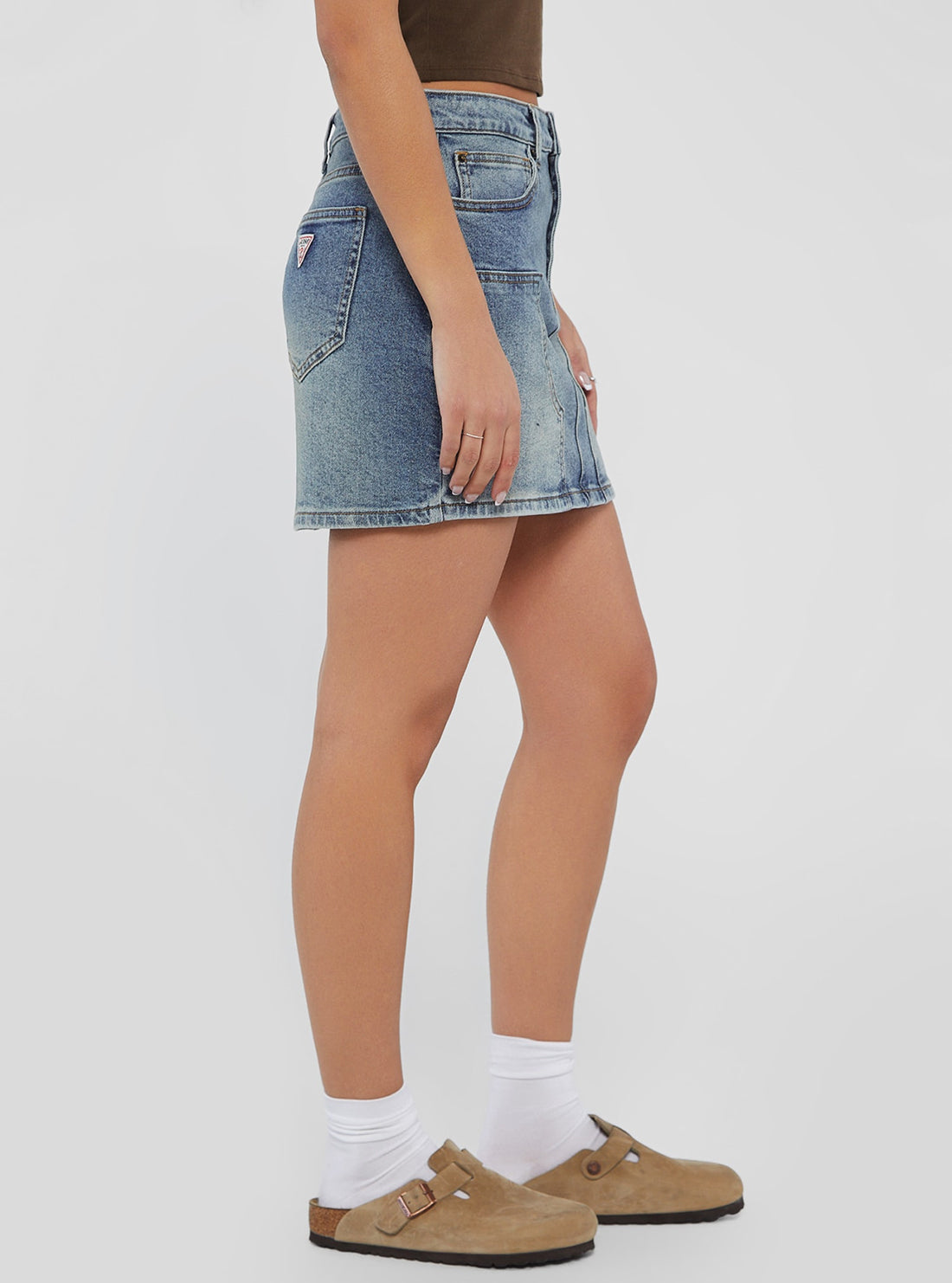 Guess Originals Panel Denim Mini Skirt for Women - High Waisted Stretch Denim Skirt with Side Slits, Perfect for Casual Outfits, Parties & Date Nights