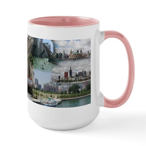 White/Pink Inside - Large Mug With Chicago Collage