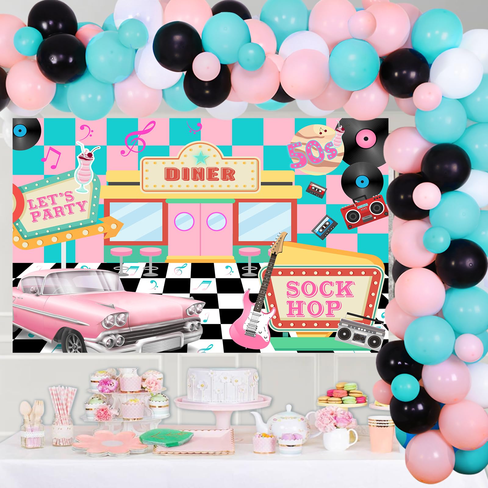 50's Theme Party Decorations Sock Hop - Retro 50s Party Supplies for Adults with Music Note Balloons, Disco Ball Decor & Unique Backdrop - Perfect for Birthday, Anniversary & 1950s Themed Events