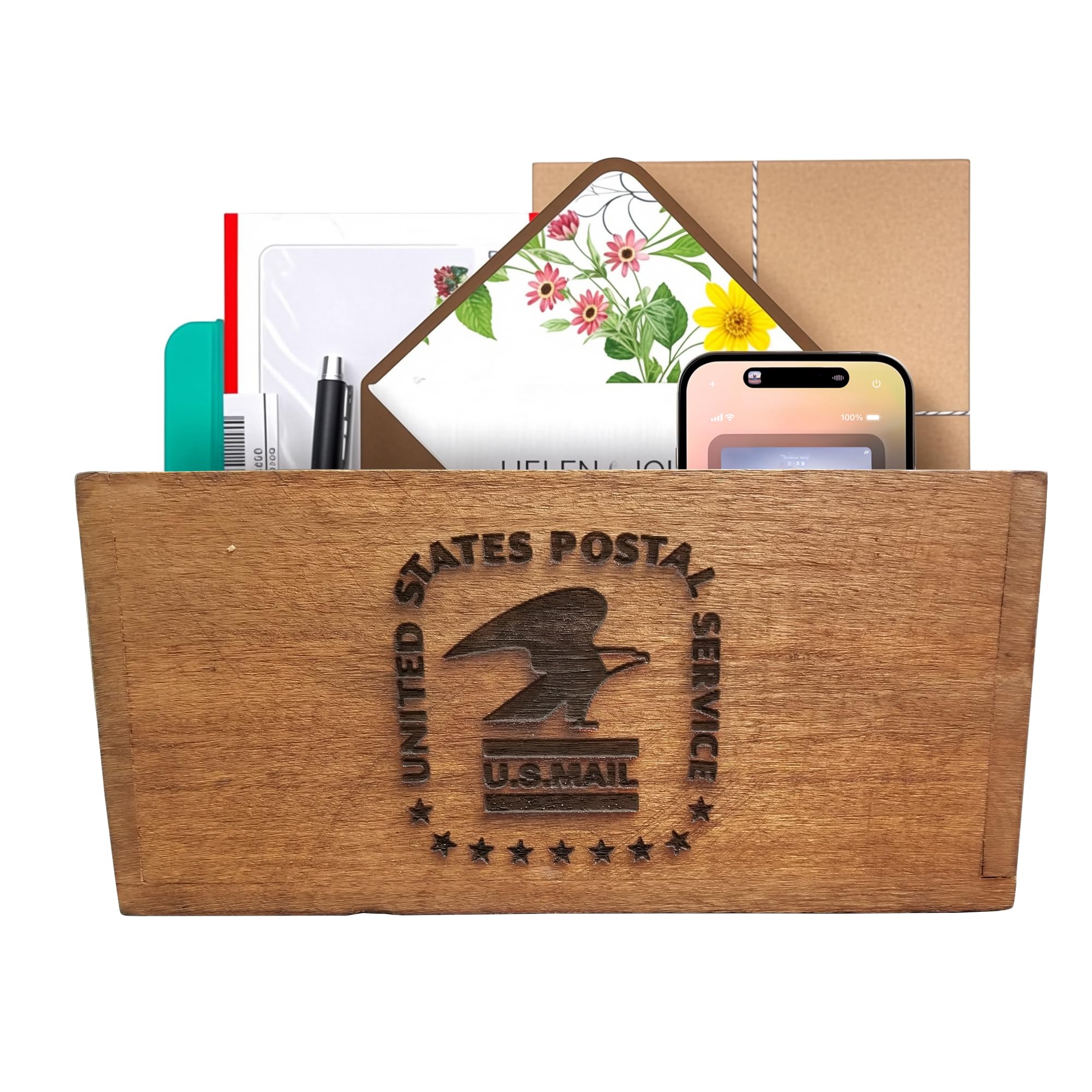 Farmhouse Wooden Mail Organizer - Rustic Countertop Letter Holder for Desk, Kitchen & Entryway - Brown Eagle Design for Home Office Organization