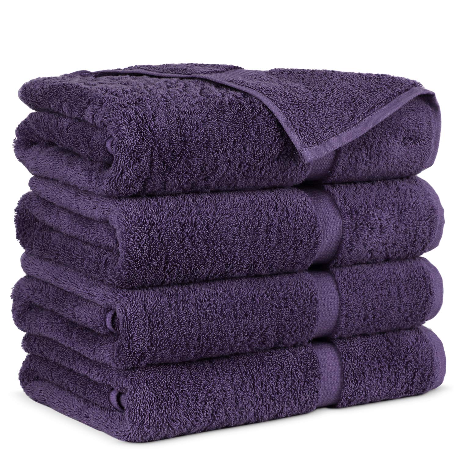 Premium Turkish Cotton Bath Towels Set of 4 - Ultra Soft & Highly Absorbent - Luxury Plum Purple Bathroom Towels for Spa, Beach & Gym Use