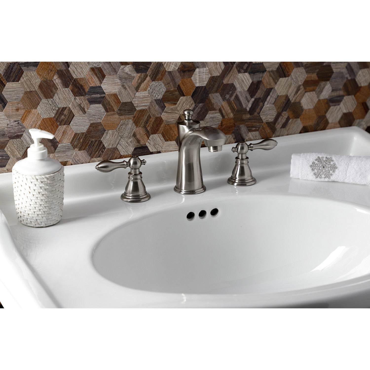 American Classic KB7968ACL Widespread Bathroom Faucet - 2 Handle 3 Hole Deck Mount with Pop Up Drain, Brushed Nickel Finish for Bathroom Sink Vanity Upgrade