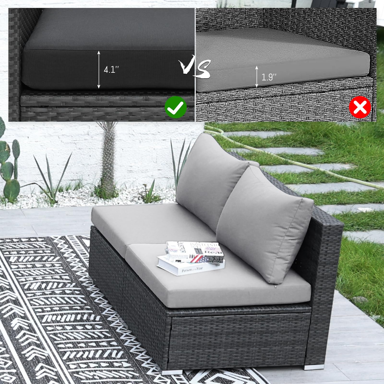 2-Piece PE Rattan Patio Furniture Set - Armless Outdoor Sofas with Thick Cushions, All-Weather Wicker Seating for Backyard, Deck, Garden, Balcony & Poolside (Light Grey) - Perfect for Relaxing & Entertaining Guests